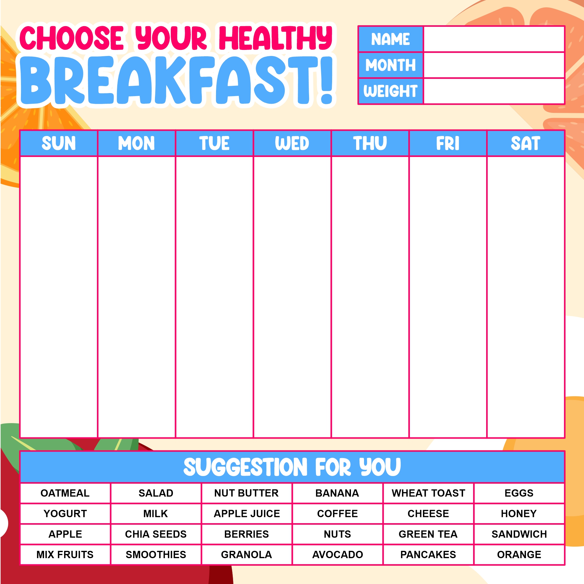 Healthy Breakfast Choices Worksheet