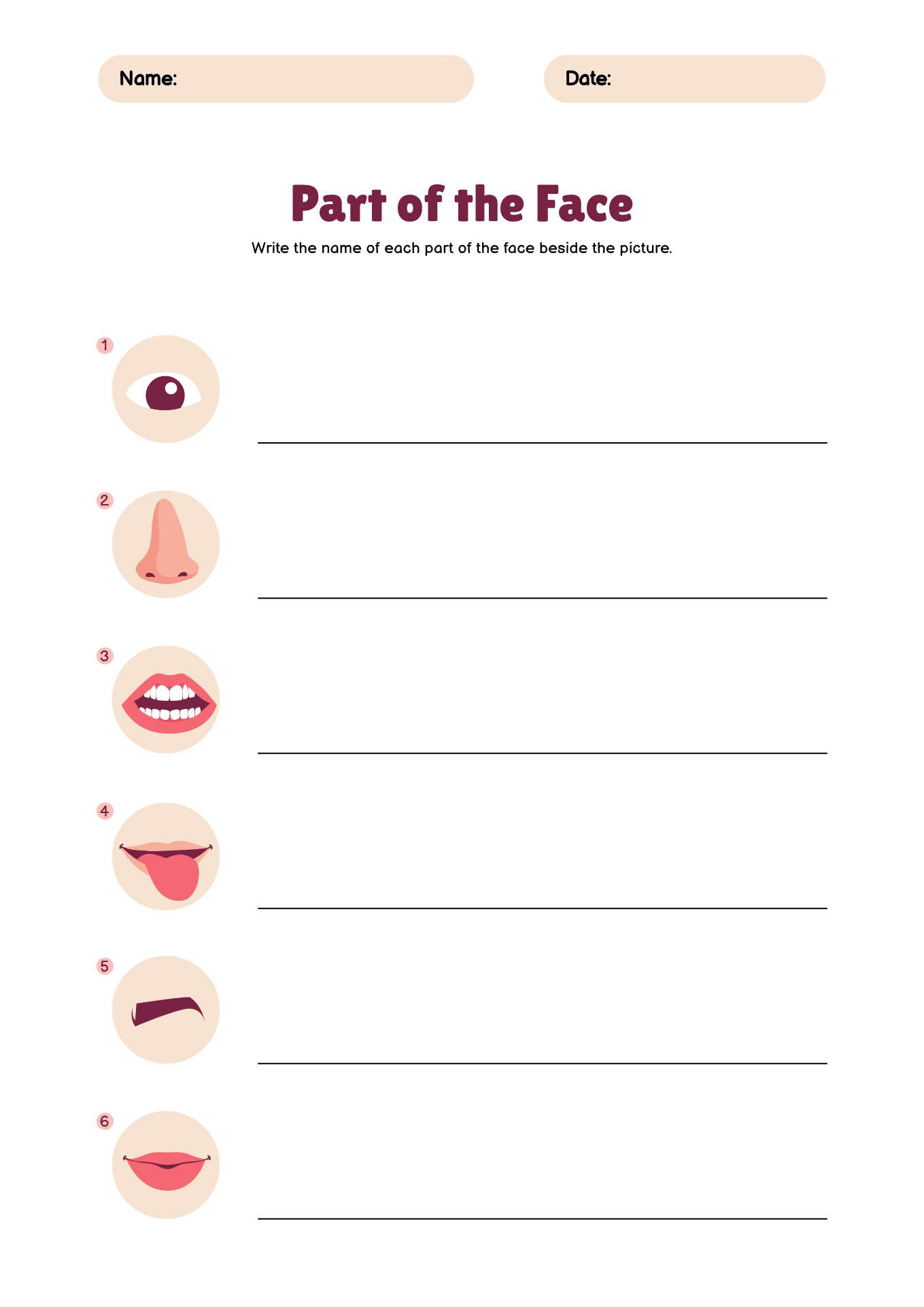 Printable Face Recognition Worksheets