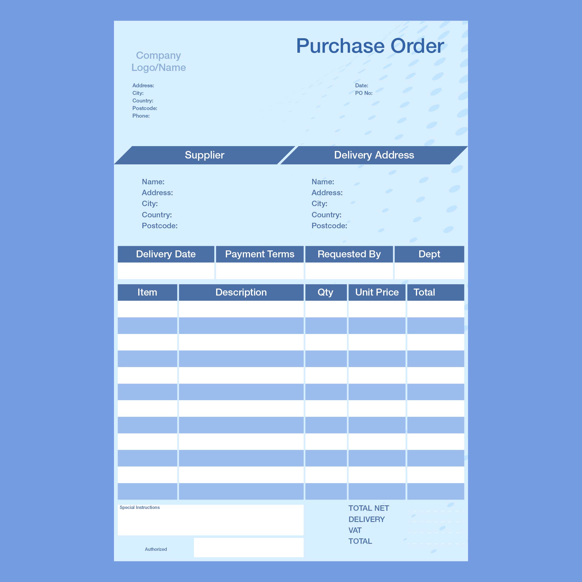 Printable Purchase Order Example for Suppliers