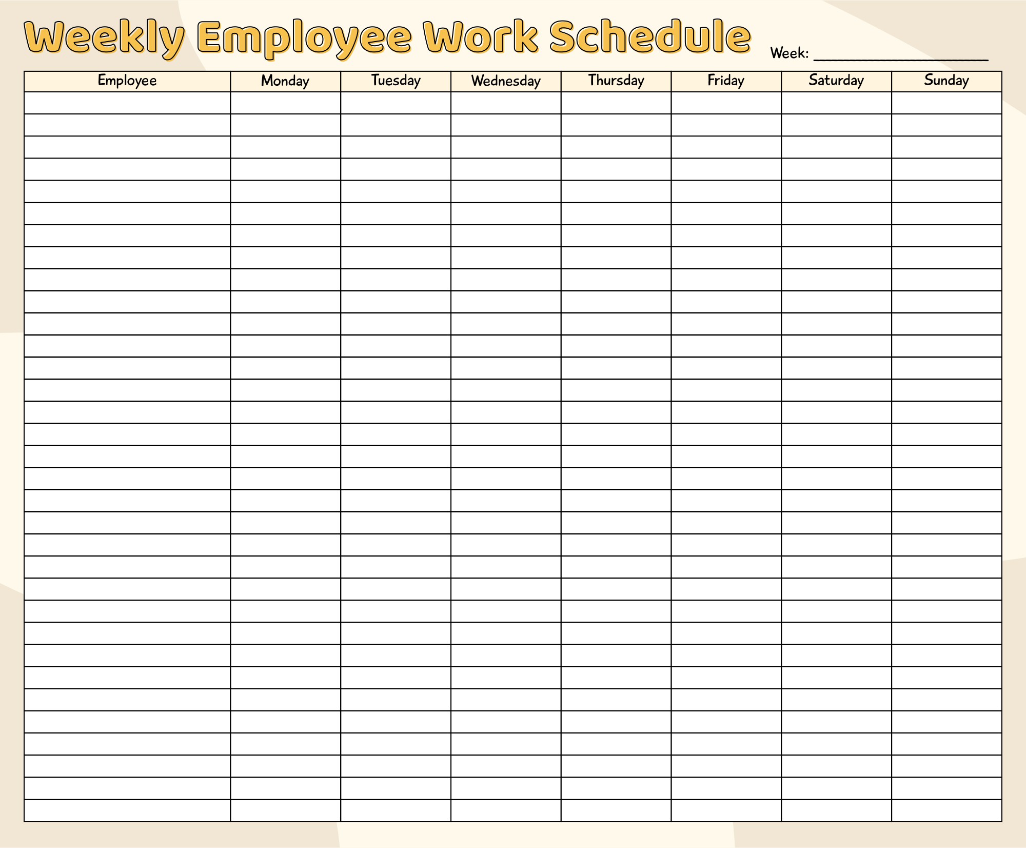 Printable Weekly Employee Work Schedule