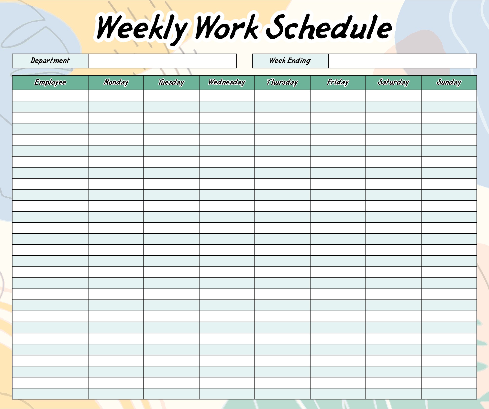 Printable Weekly Office Work Schedule