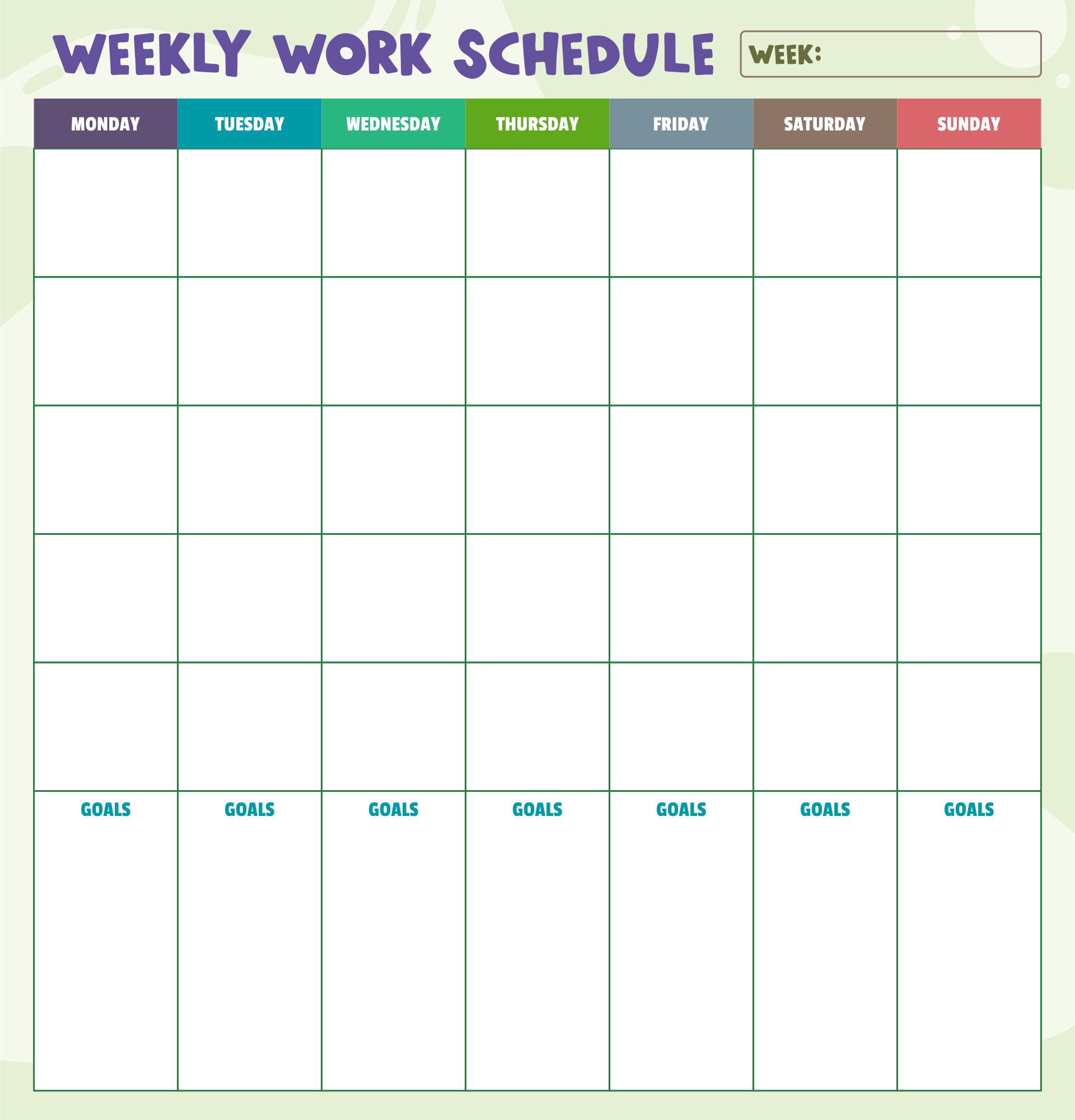 Printable Weekly Work Plan Schedule