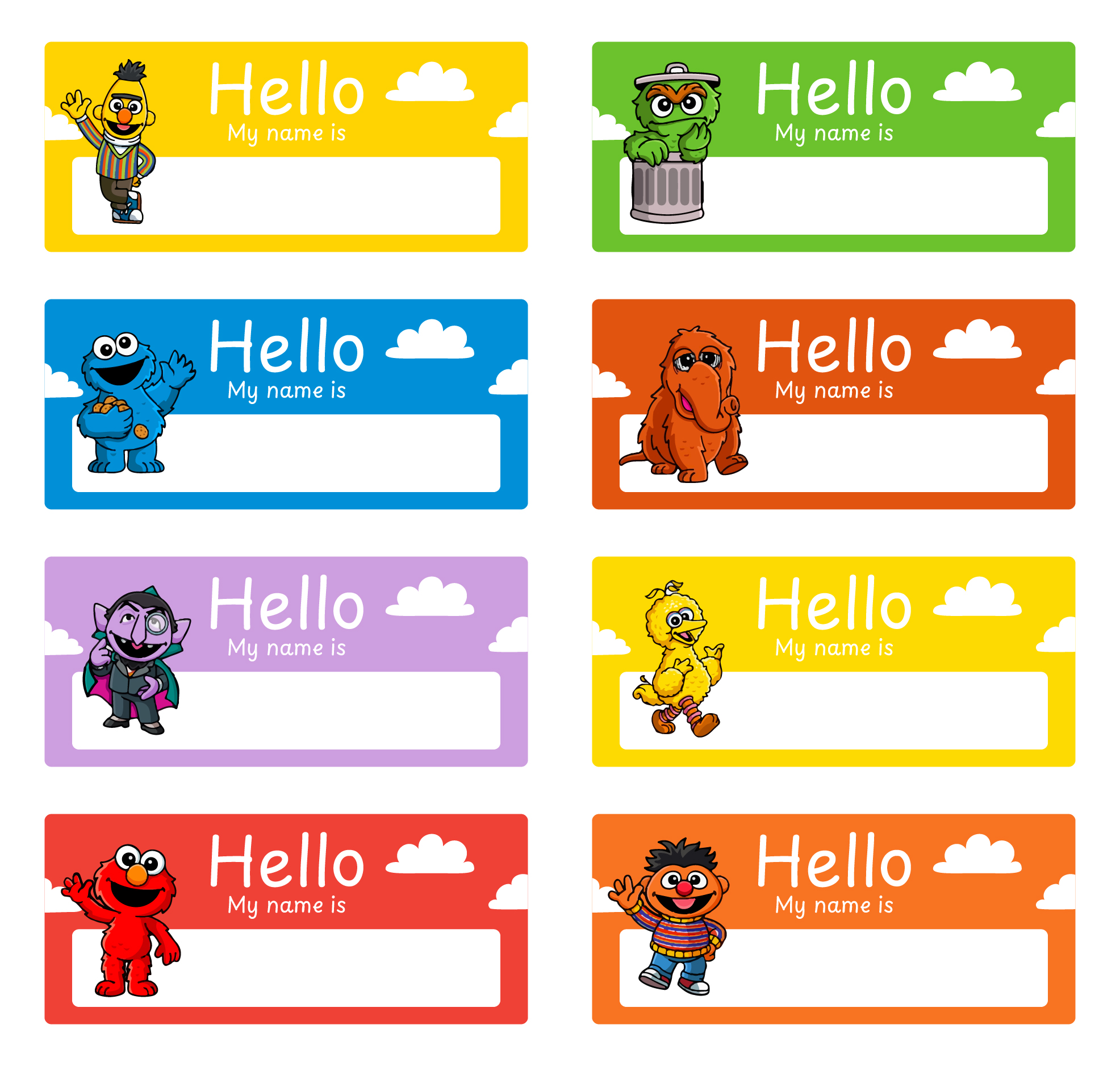 Sesame Street Name Tags for School