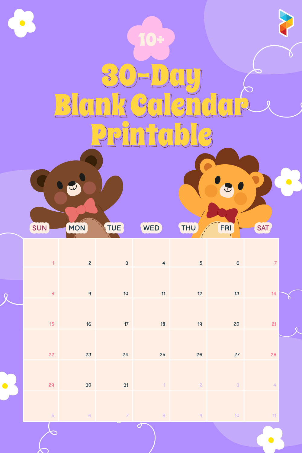 30-Day Blank Calendar