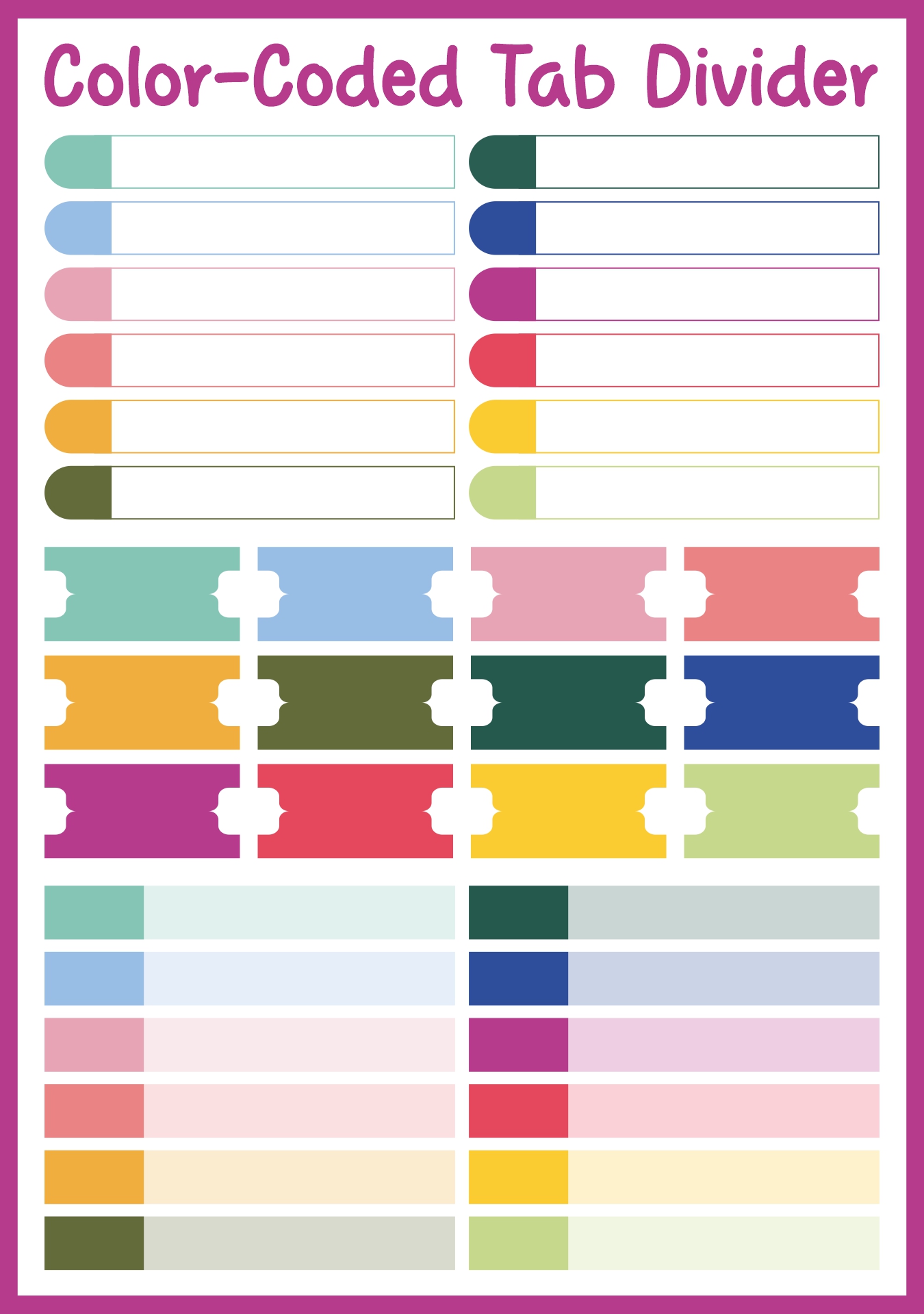 Color-Coded Tab Divider Printables