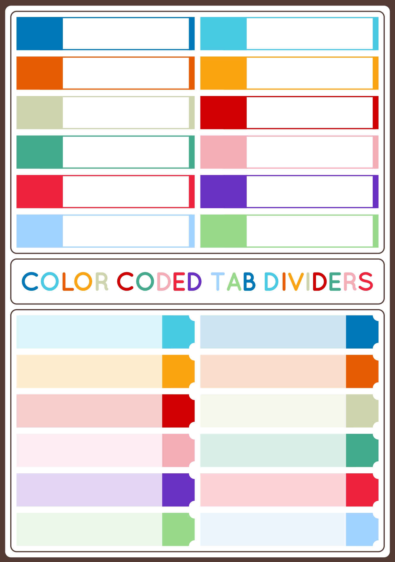 Color Coded Tab Dividers Printable