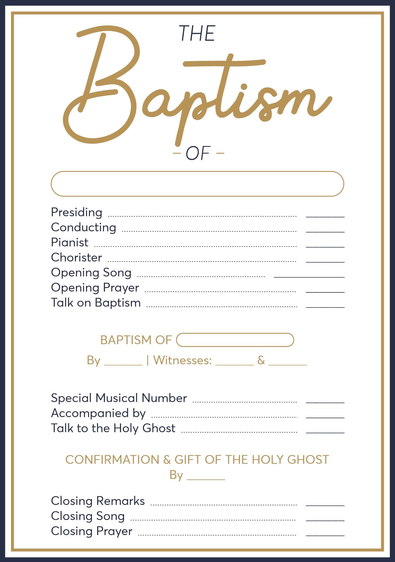 LDS Baptism Day Schedule Printable