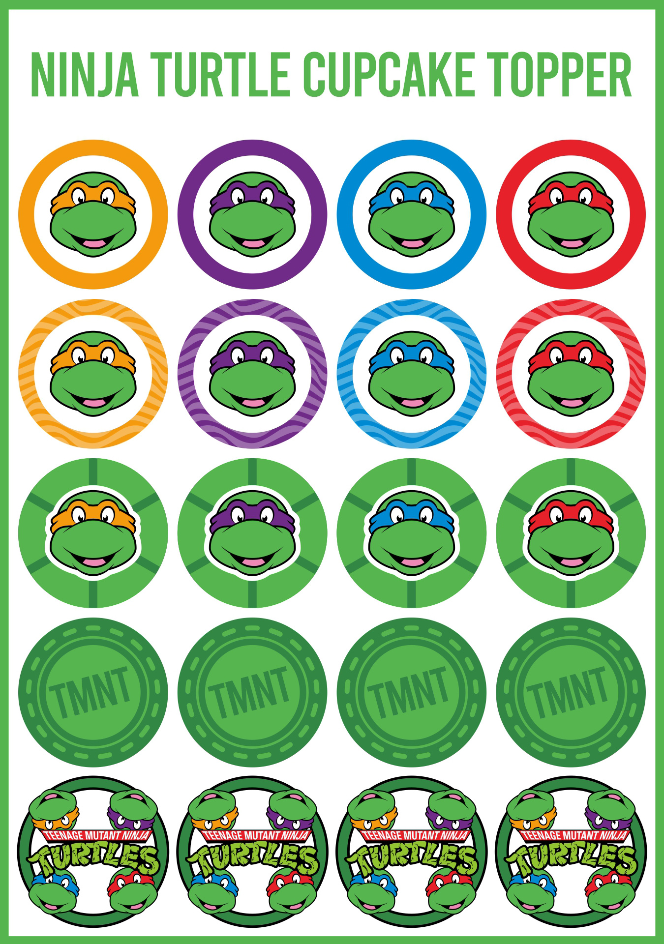 Ninja Turtle Cupcake Topper Printouts