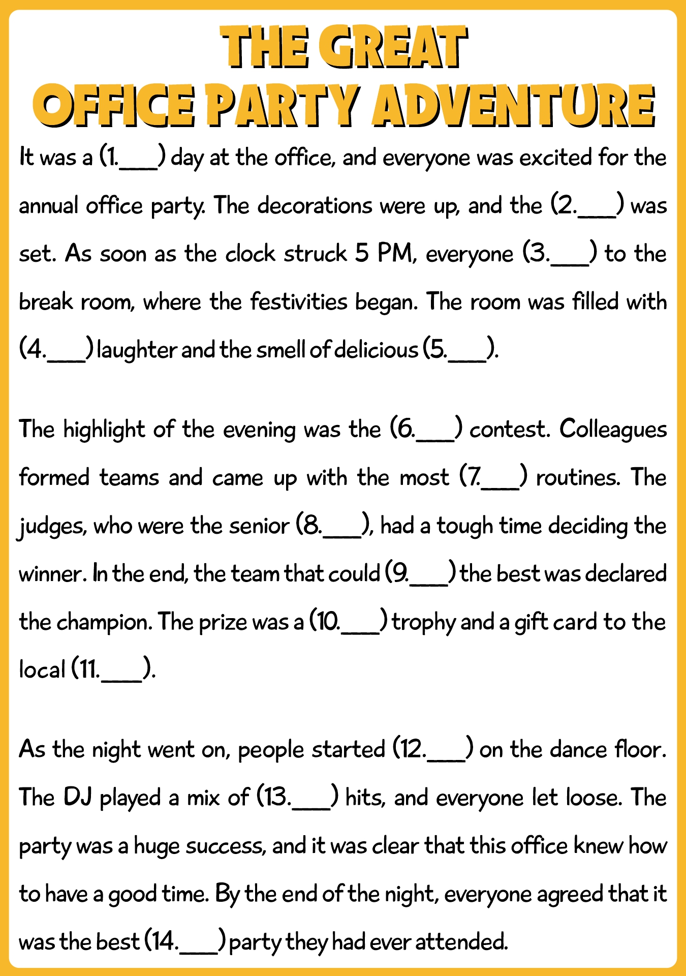 Office Party Mad Libs for Adults