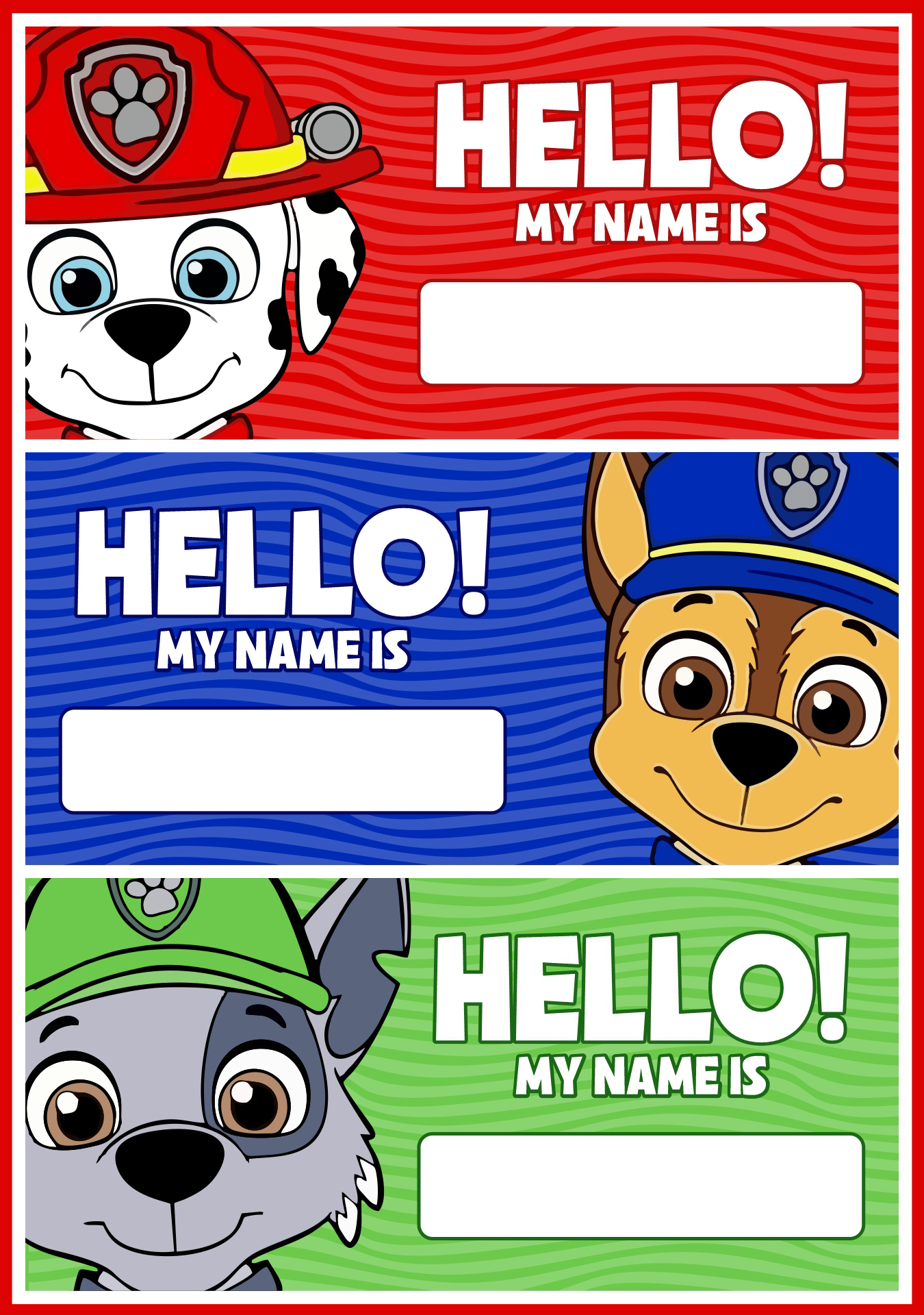 PAW Patrol Themed Party Name Tags