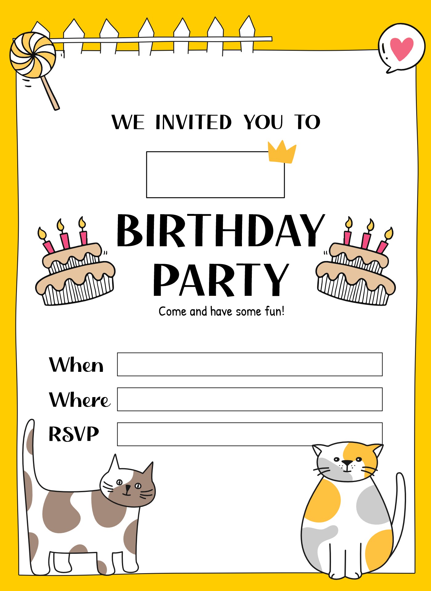 Printable Cat-Themed Party Invitations