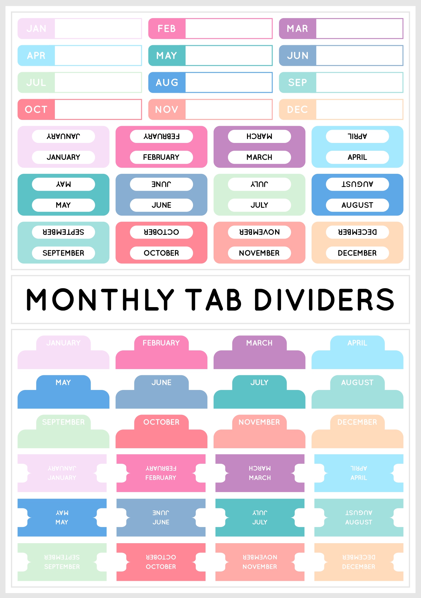 Printable Monthly Tab Dividers