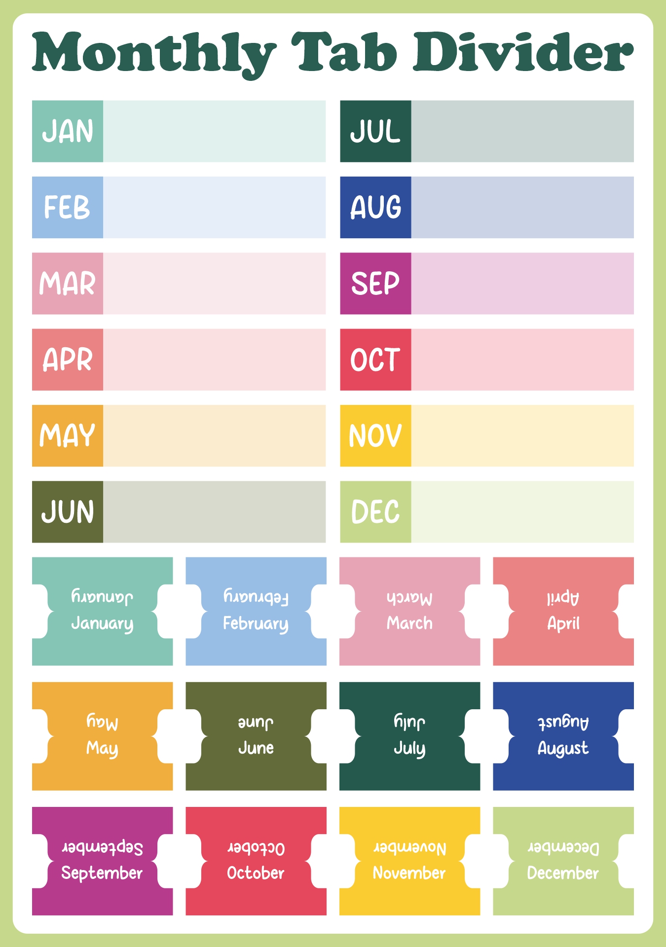 Printable Monthly Tab Dividers