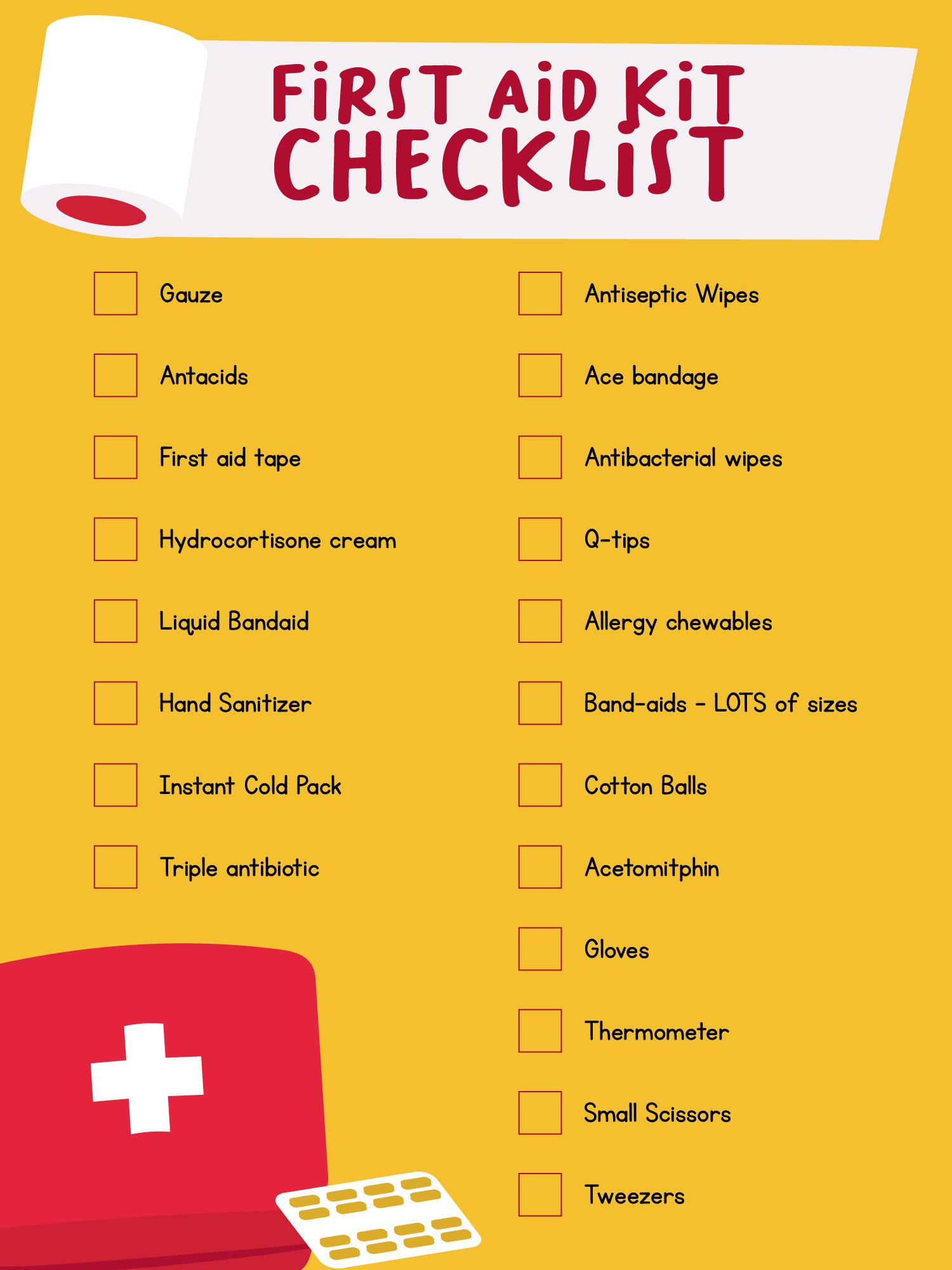 Printable Red Cross First Aid Checklist for Schools