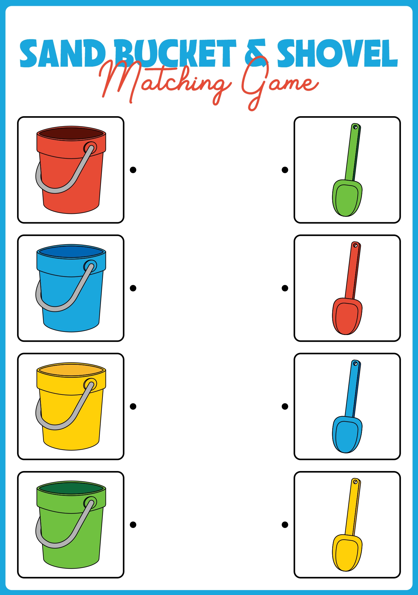 Printable Sand Bucket and Shovel Matching Game