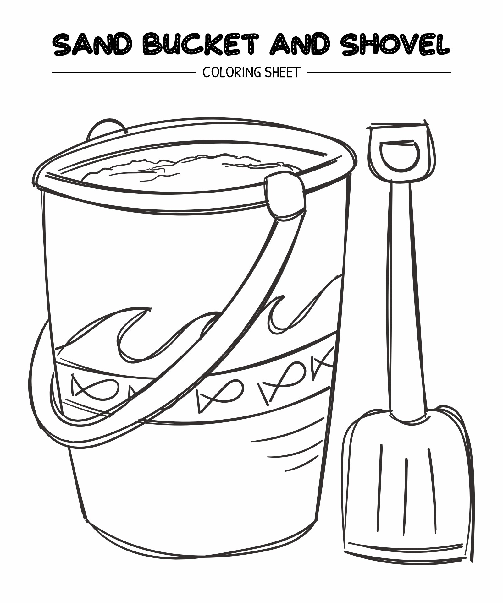 Sand Bucket and Shovel Coloring Page