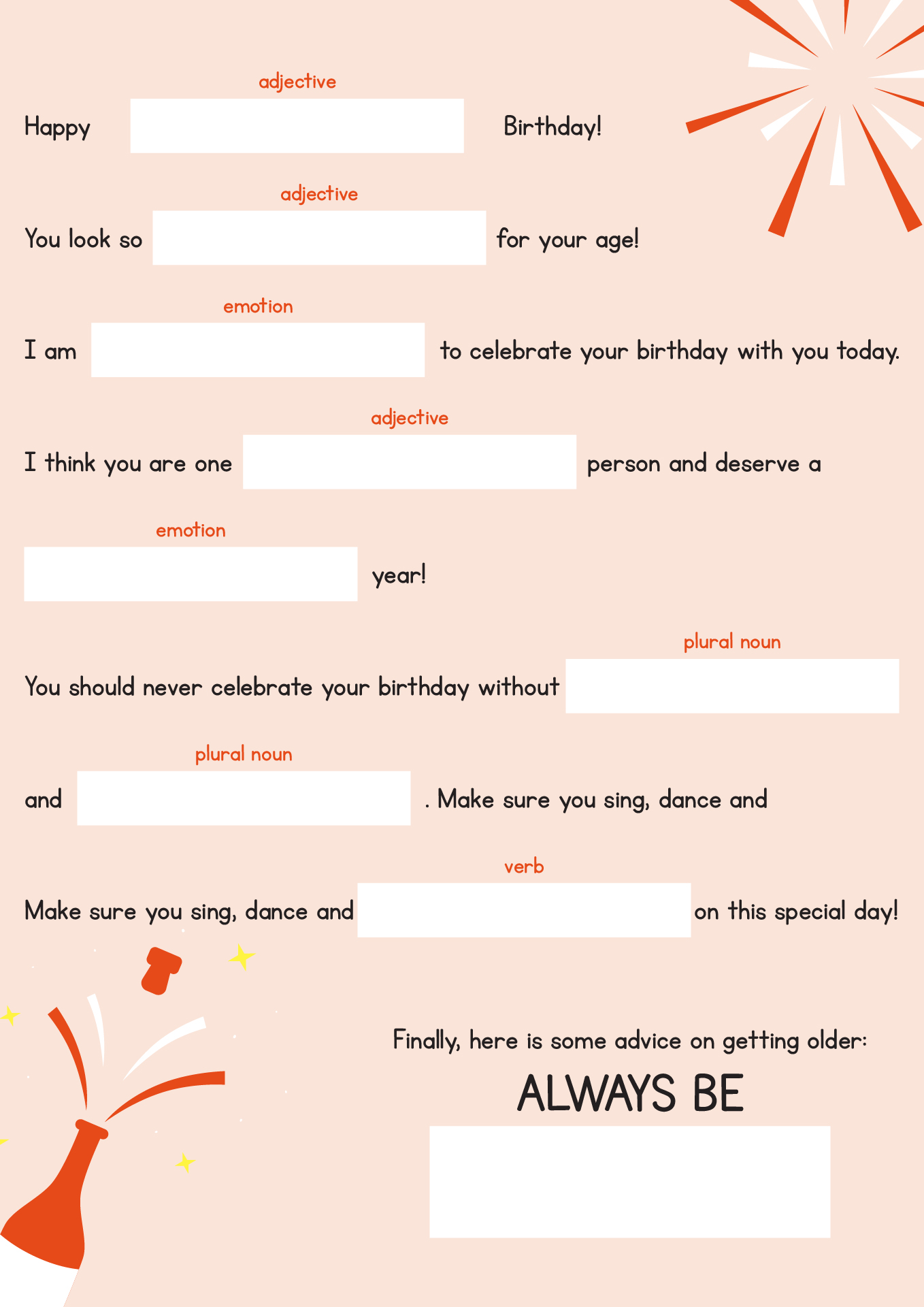 Silly Mad Libs for Adult Birthday Parties