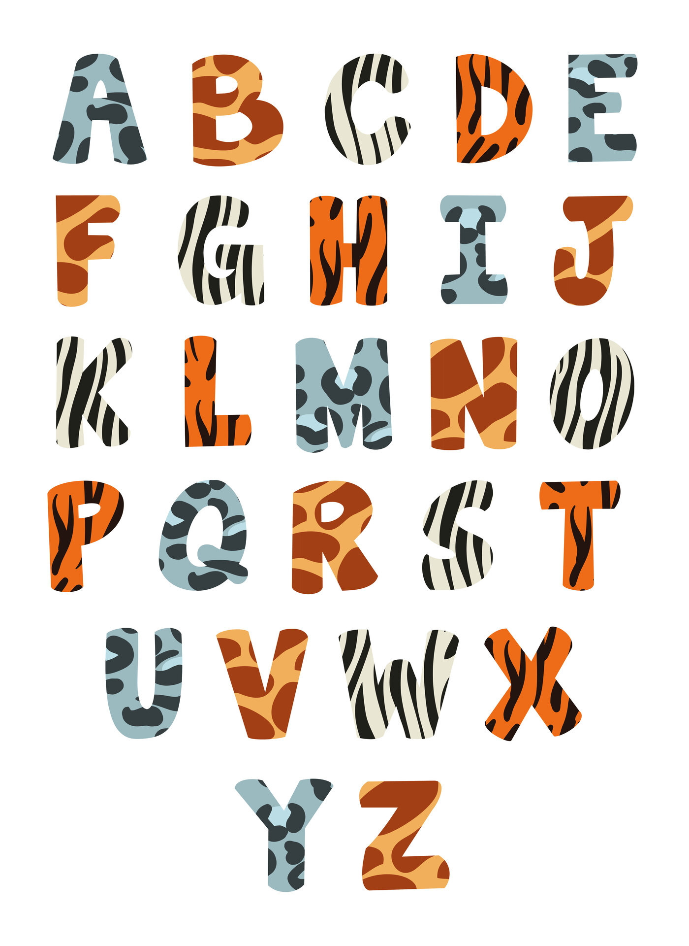 Animal Print Word Art Alphabet Sheets