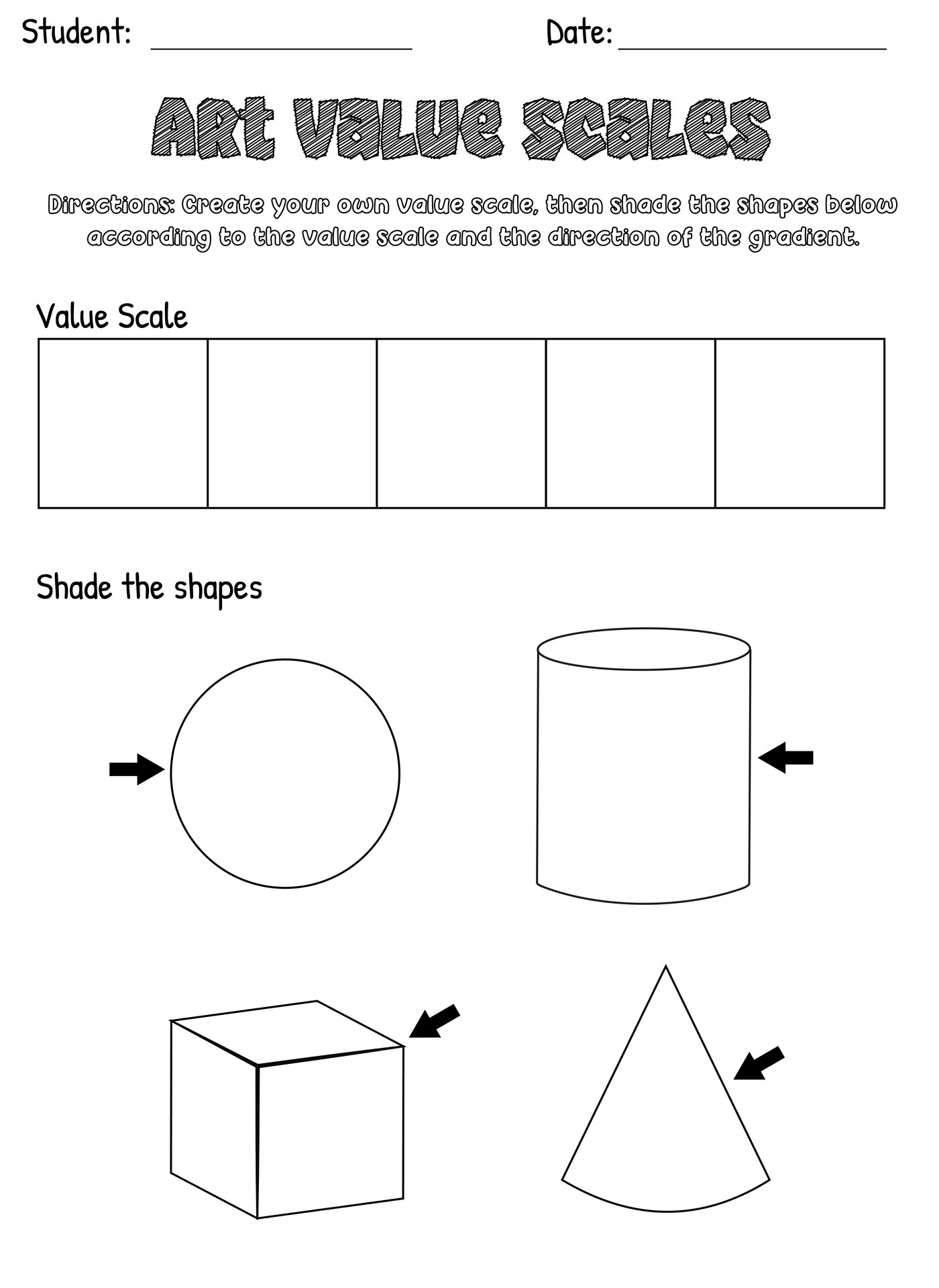 Art Value Scales Worksheet Printable