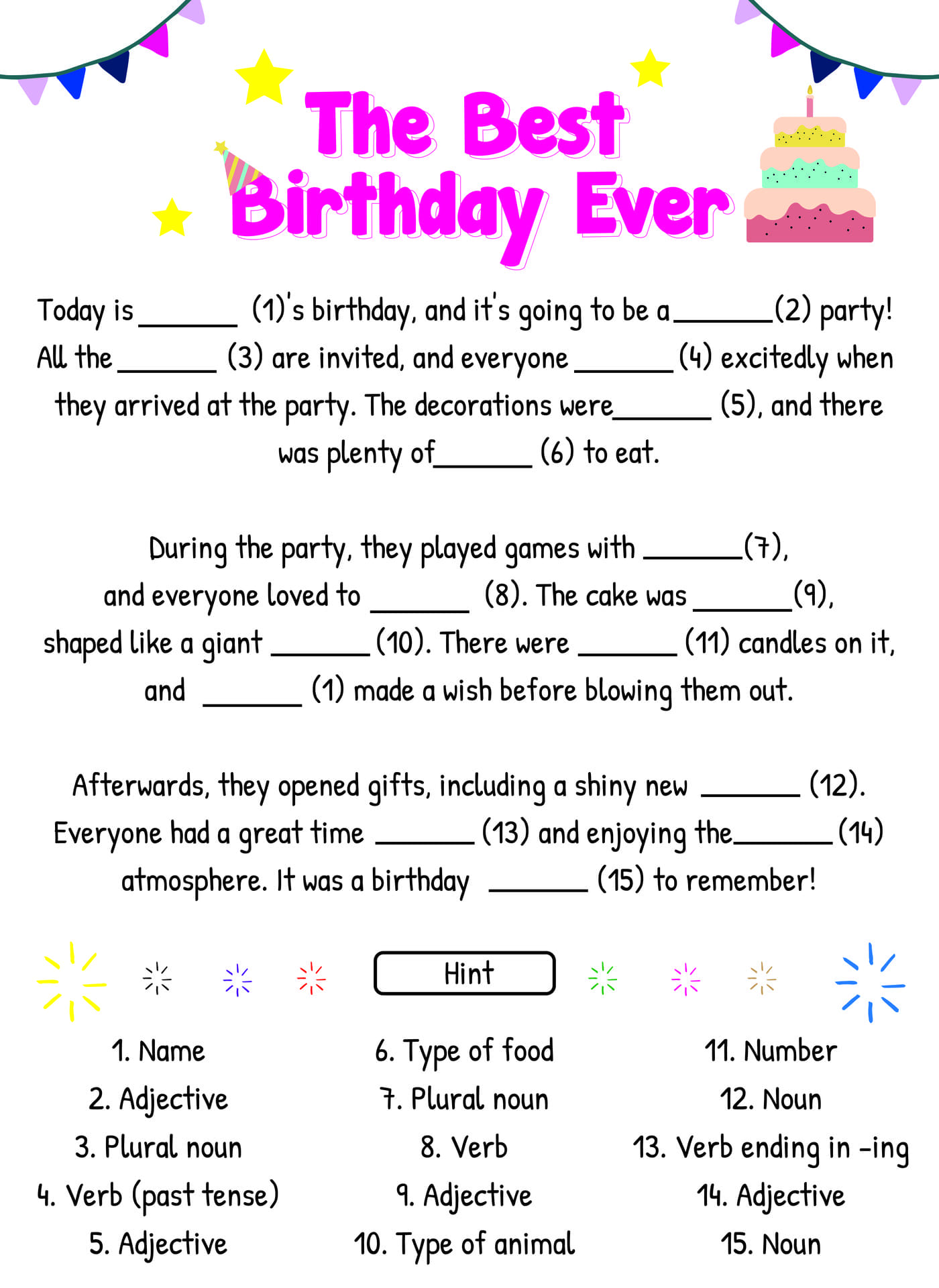 Birthday Party Printable Mad Libs for Kids