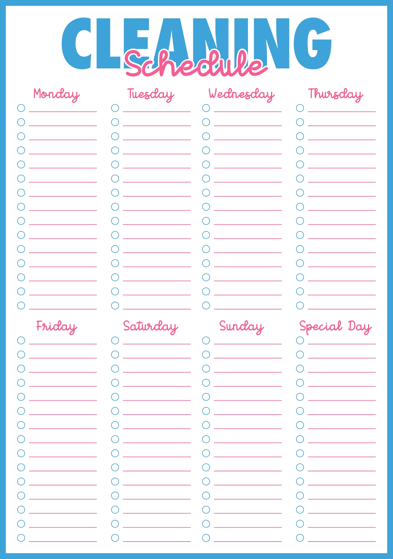 Cleaning Schedule Binder Sheets