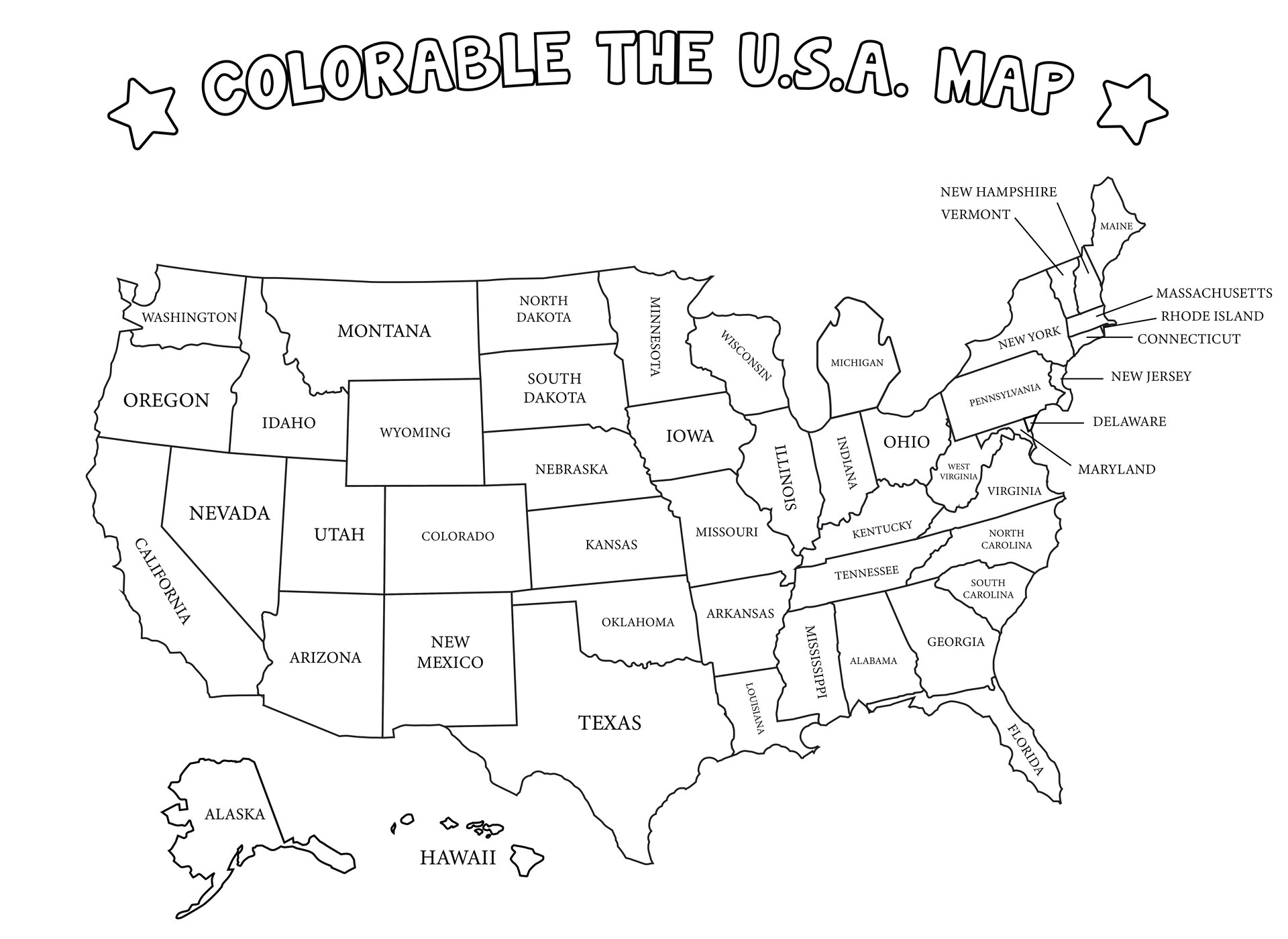 Colorable Map of United States for Kids