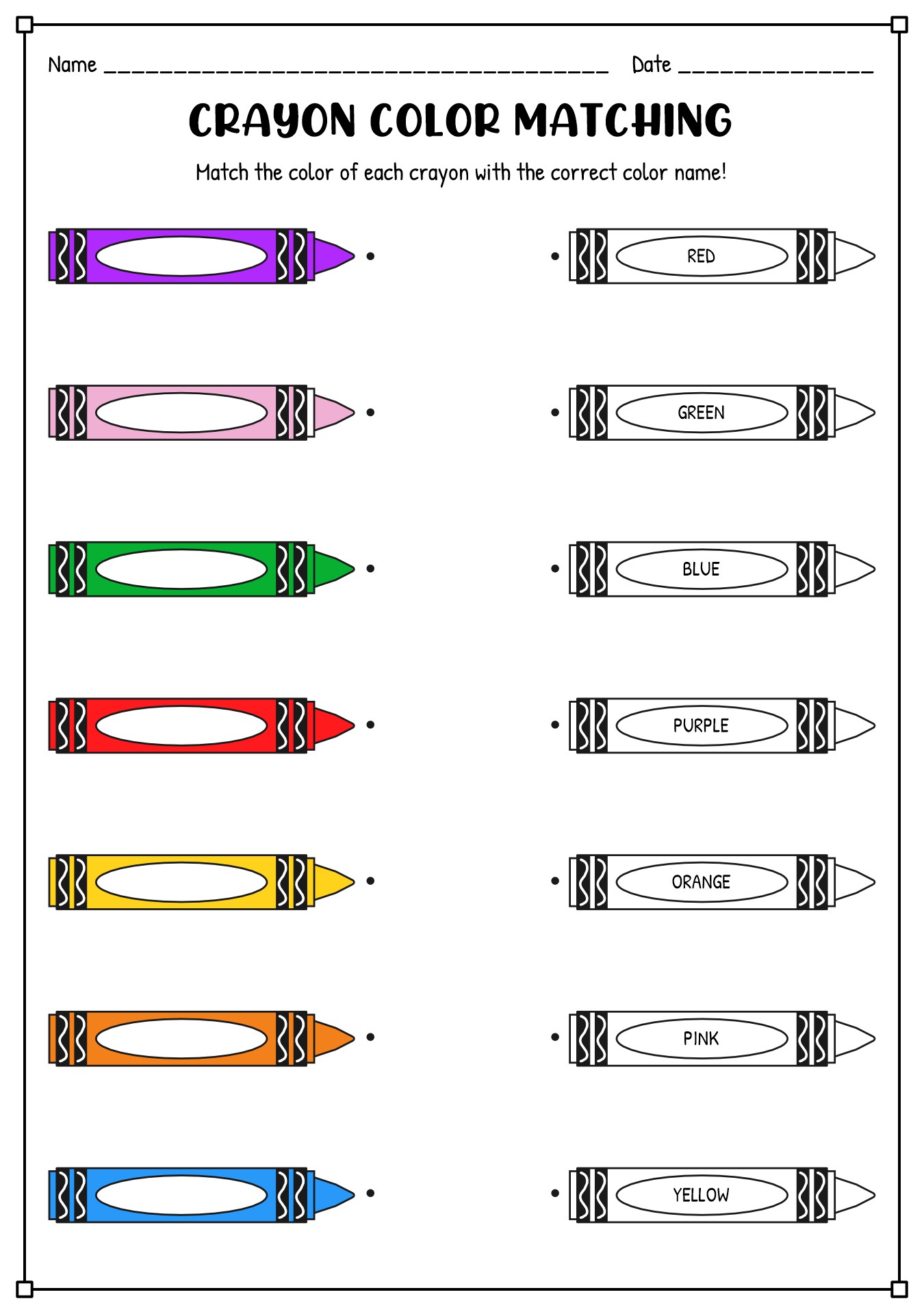 Crayon Color Matching Printable Pattern