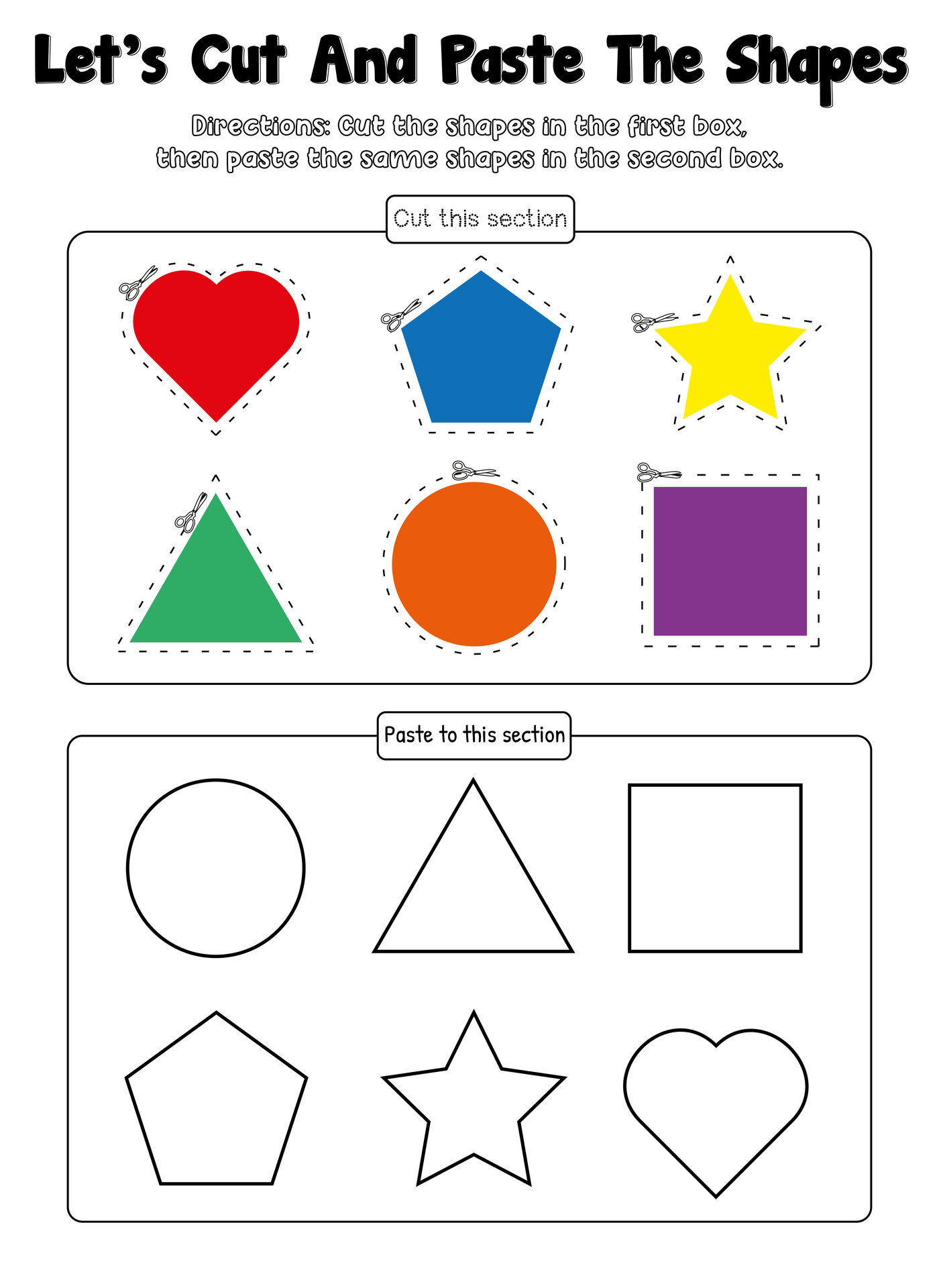 Cutting Shapes Worksheets for Kindergarten