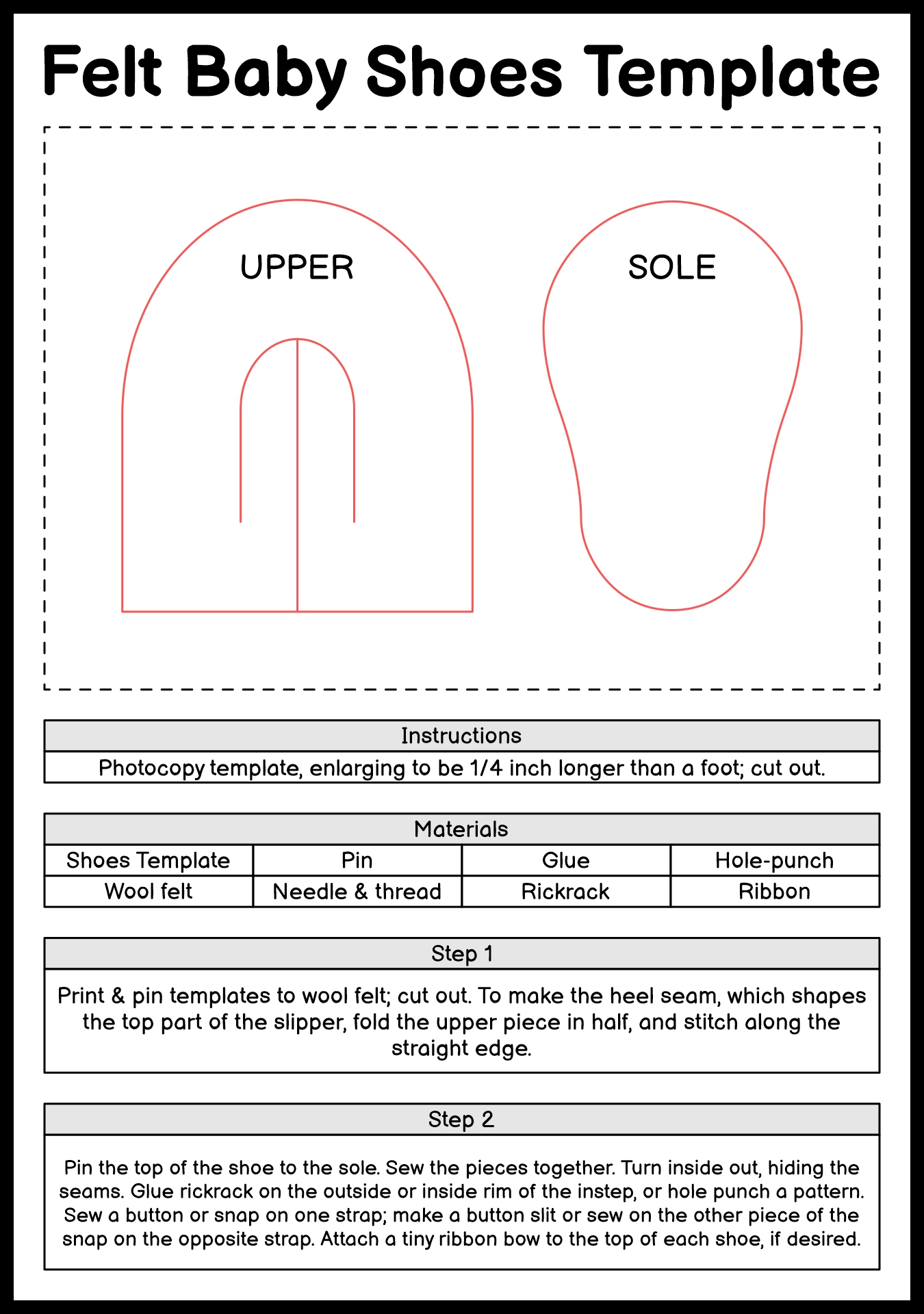 Felt Baby Bootie Pattern Instructions