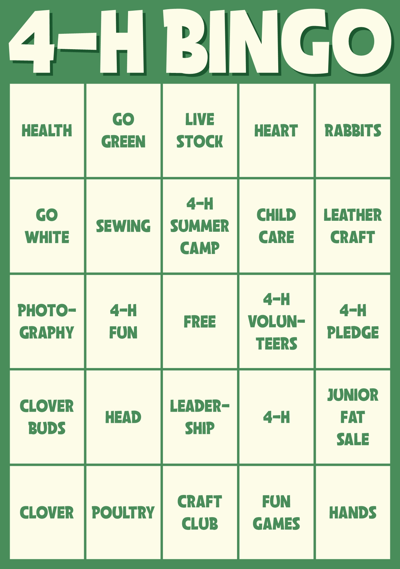 Fun 4H Printable Bingo Game