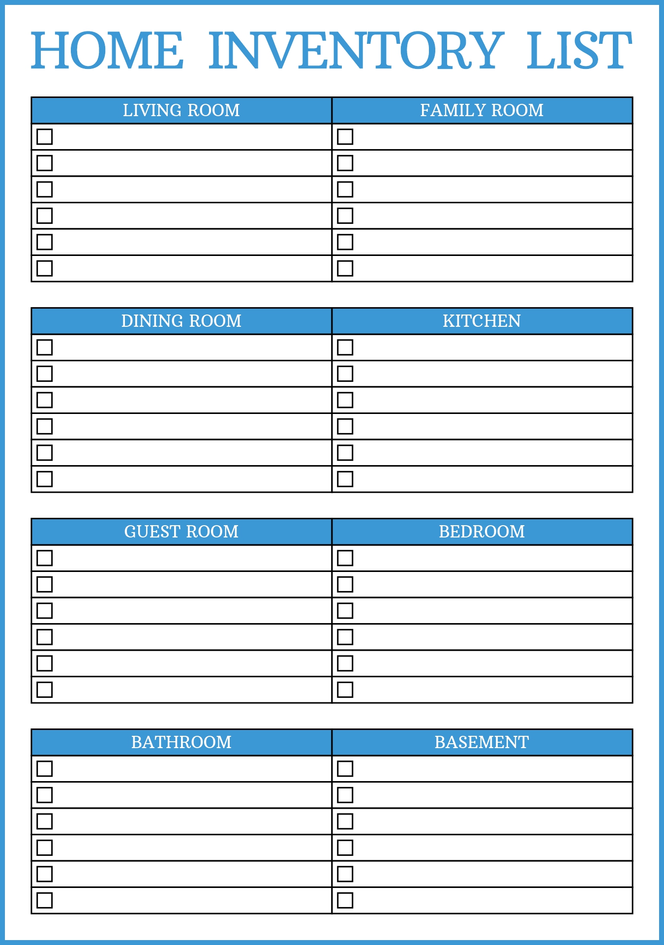 Home Inventory Printable Checklist