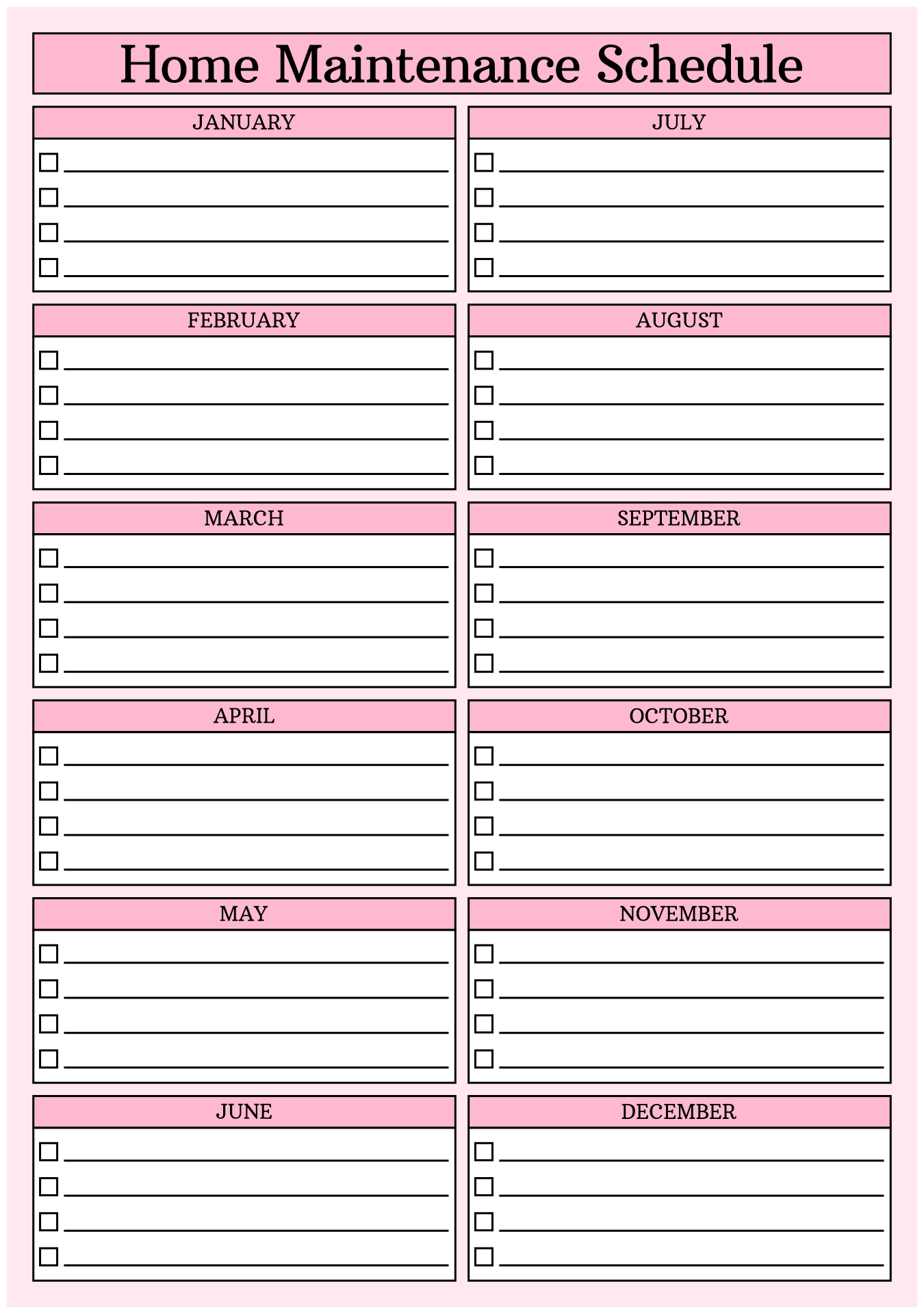 Home Maintenance Printable Schedule