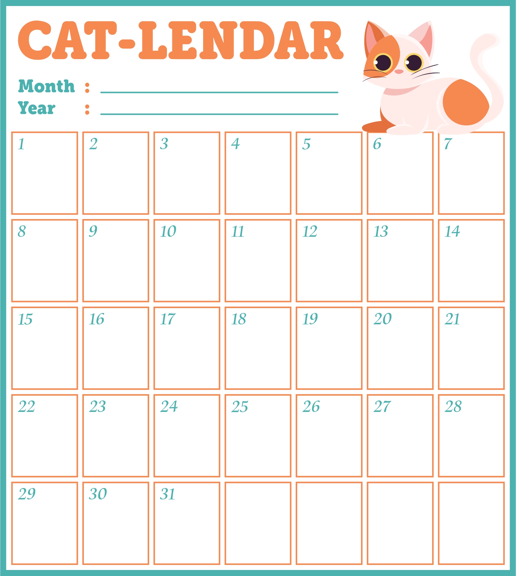 I Love My Cat Calendar Printables