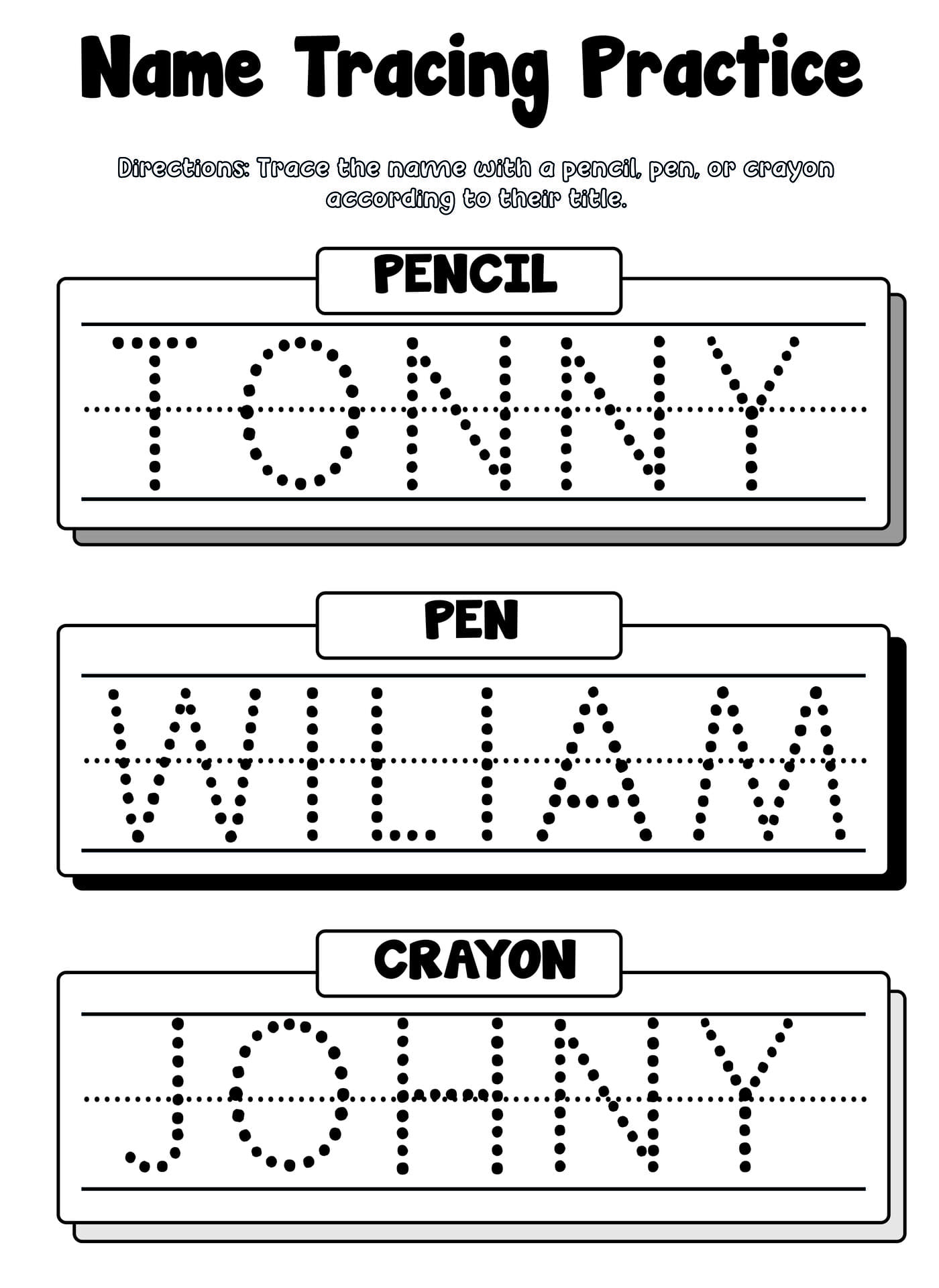 Kindergarten Name Tracing Printable