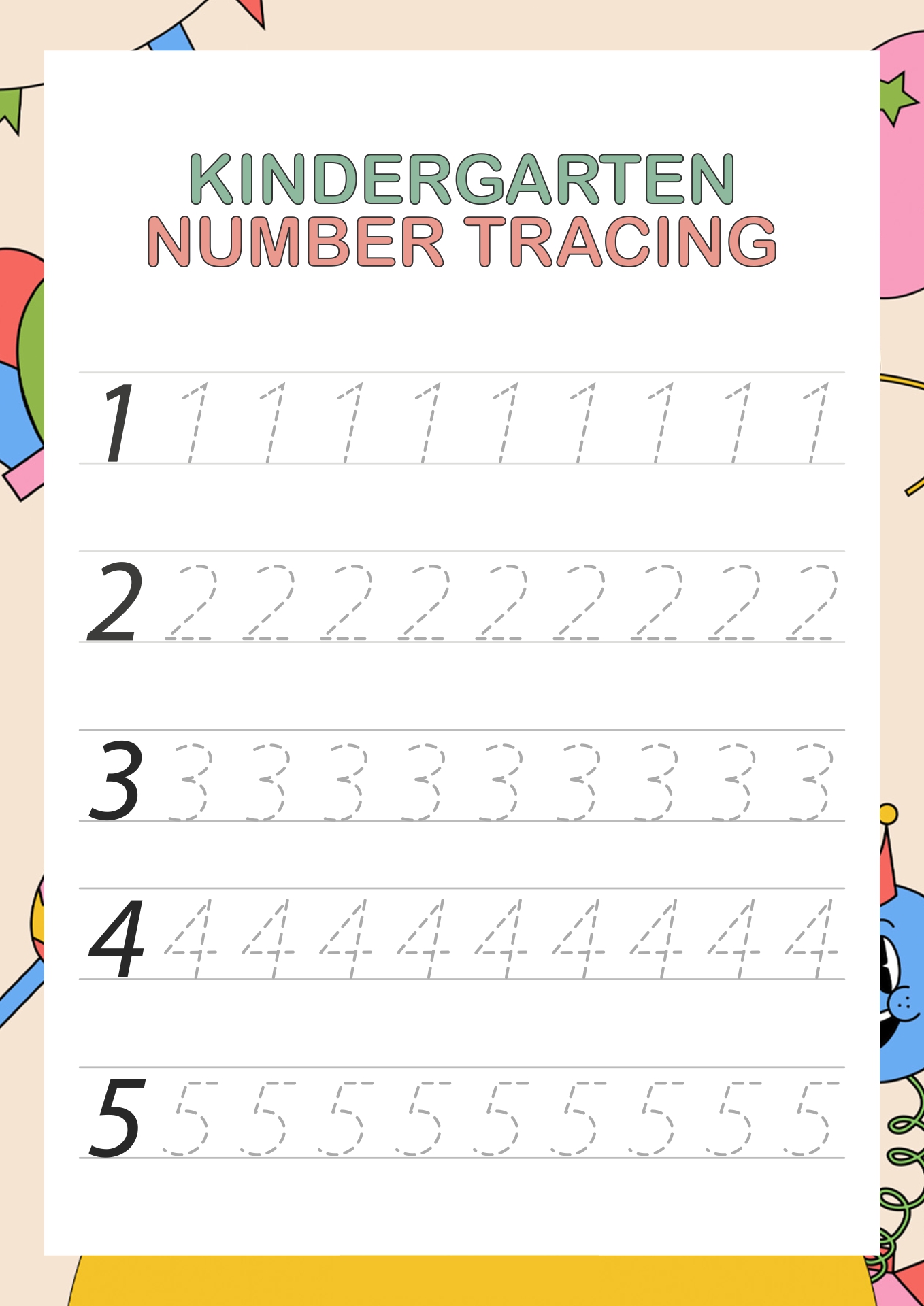 Kindergarten Number Tracing Practice