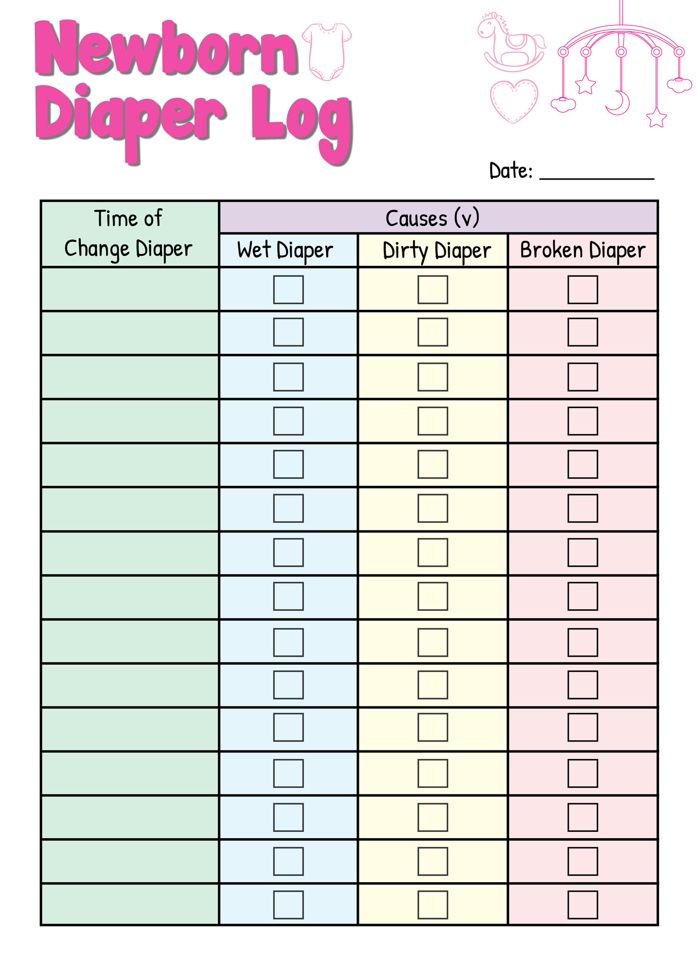 Newborn Diaper Logging Sheet