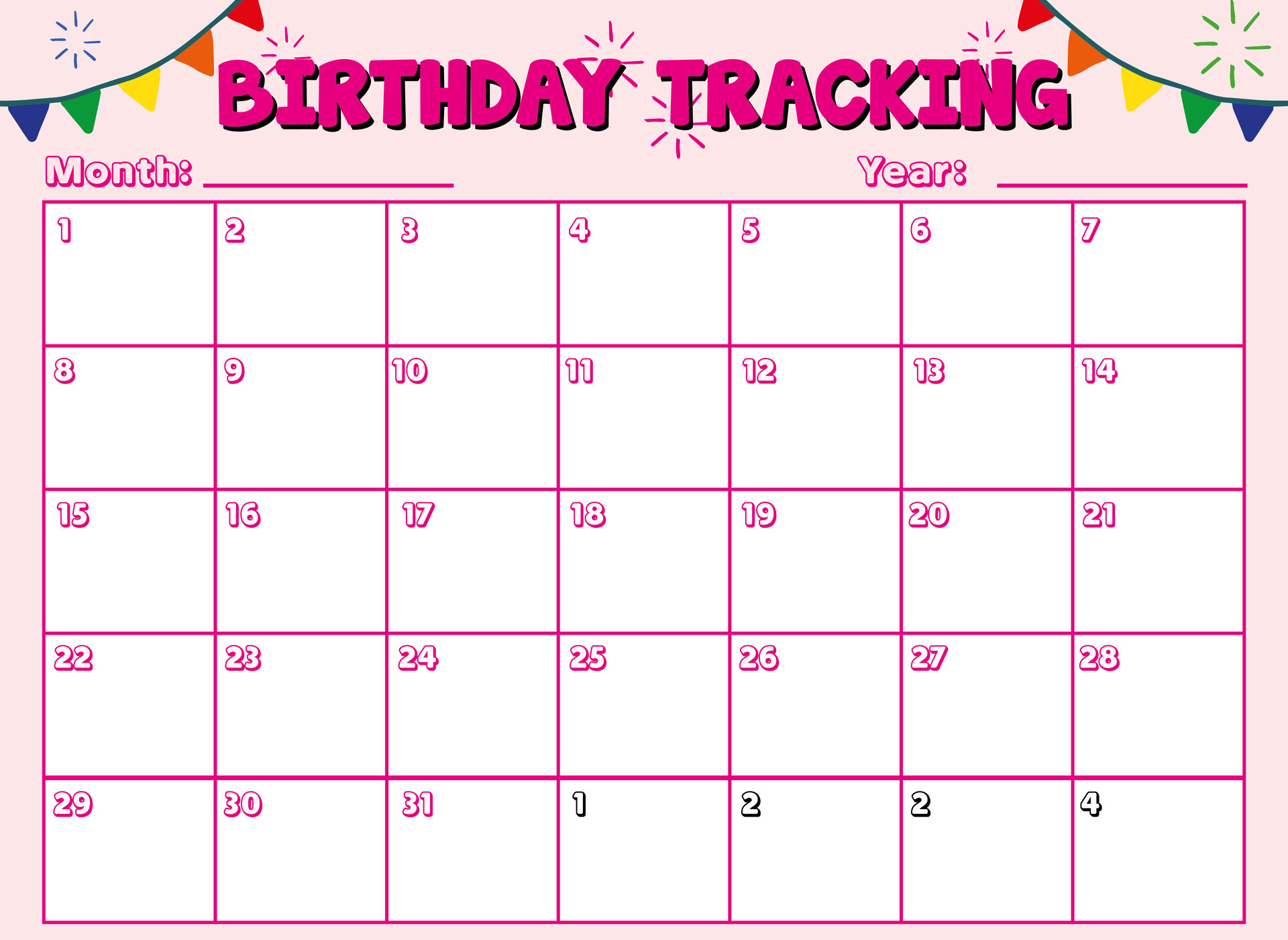 Office Birthday Tracker Calendar