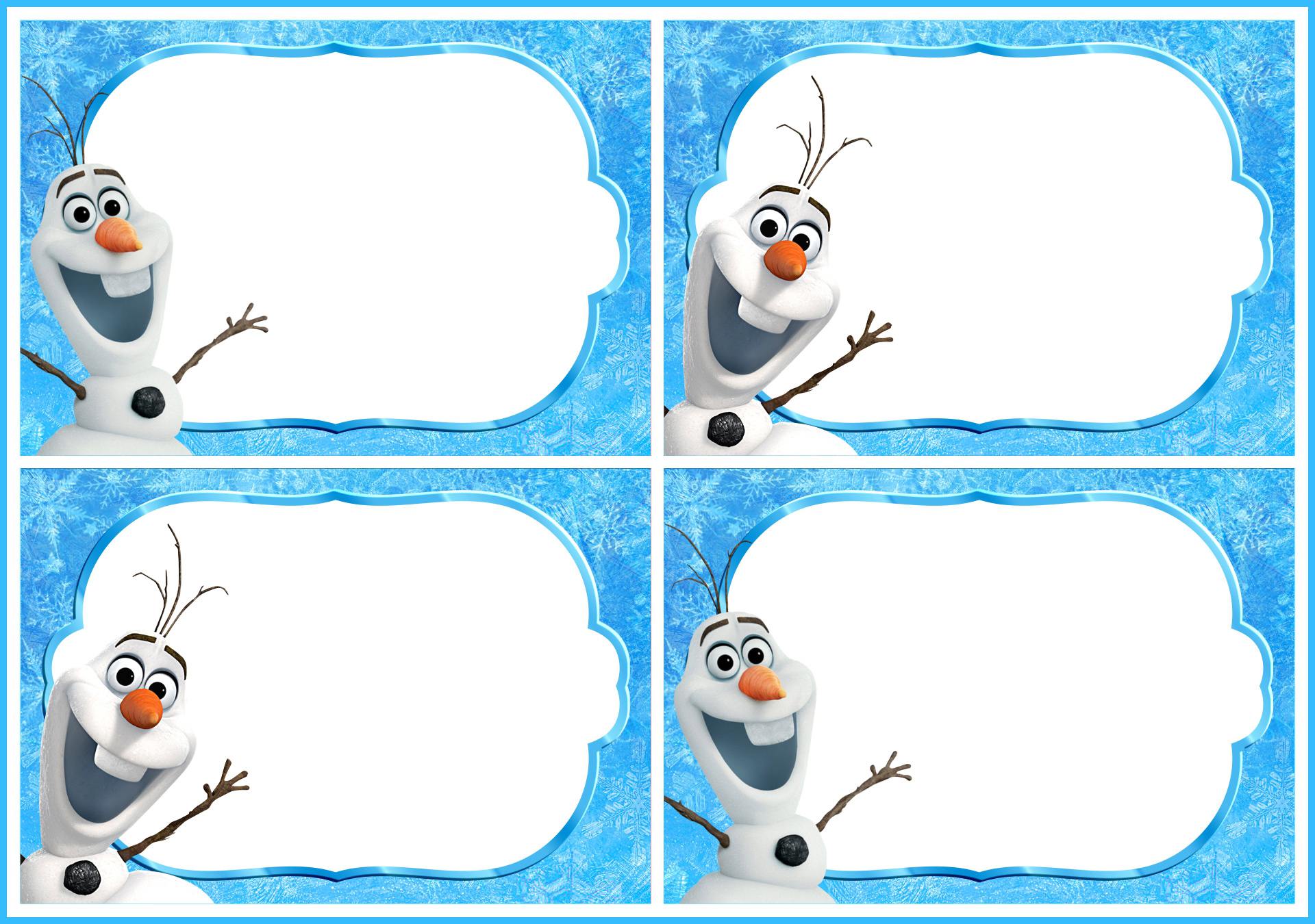 Olaf Inspired Frozen Party Food Naming Tags