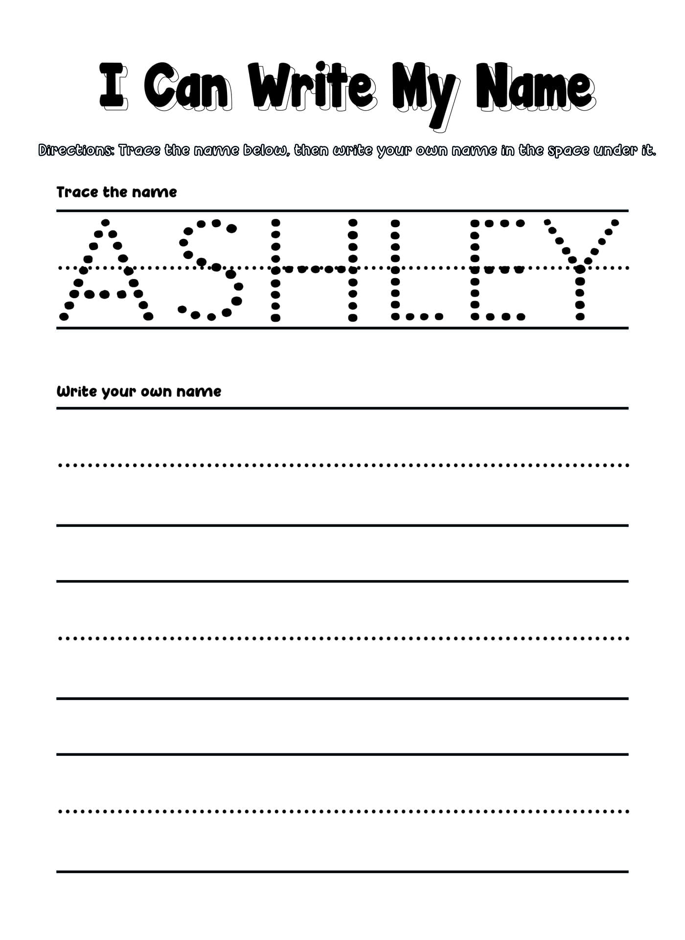 Preschool Name Writing Practice Sheets