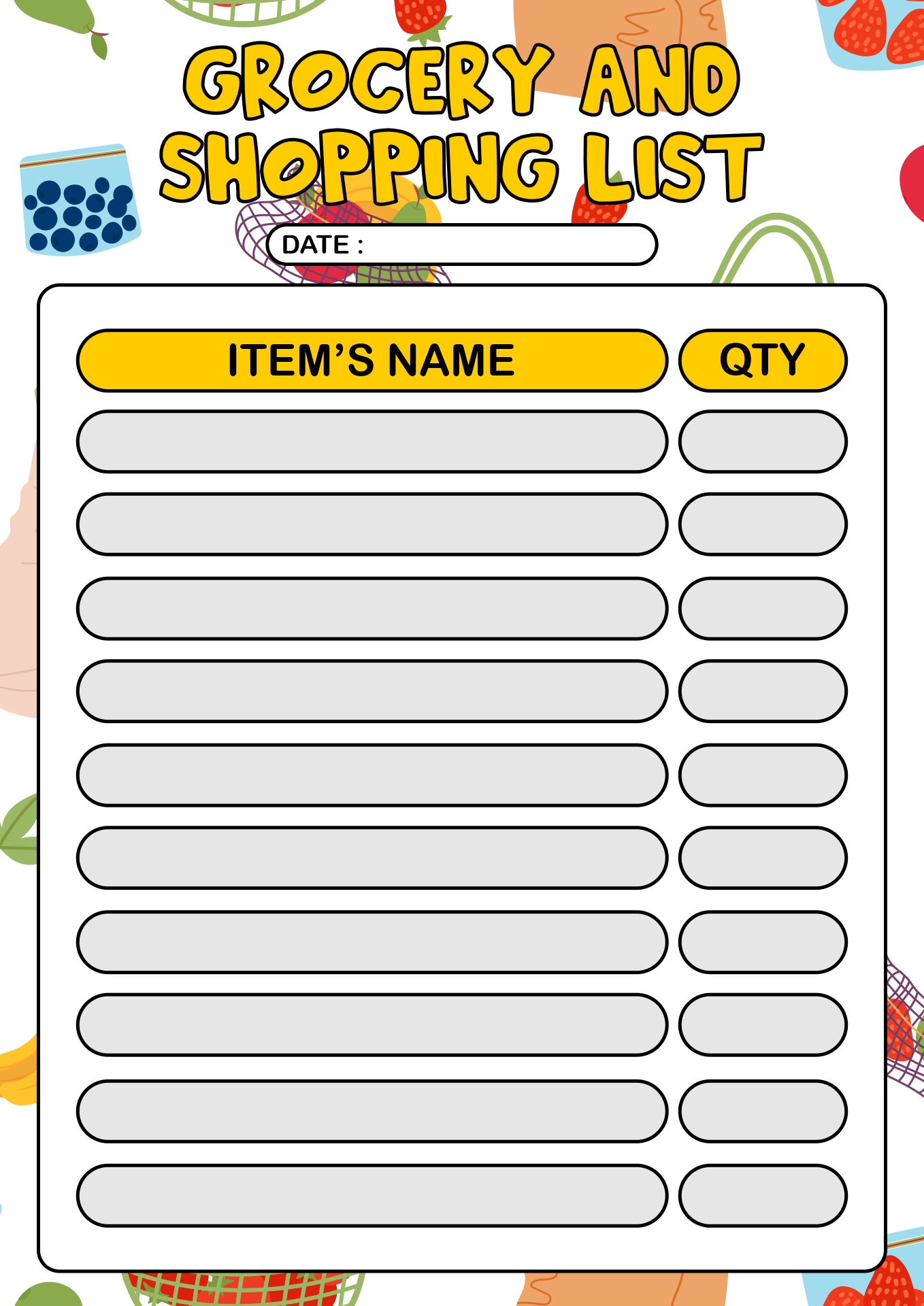 Printable Blank Grocery List