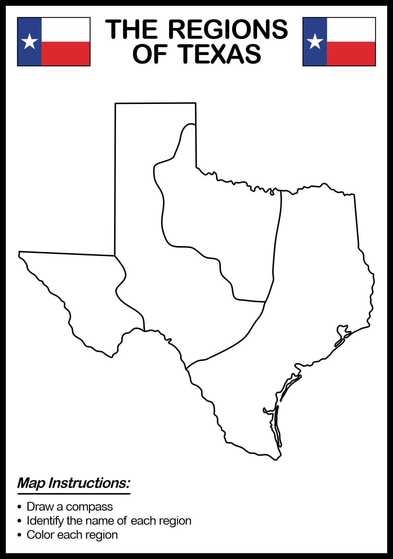 Printable Blank Texas Map for Geography Lessons