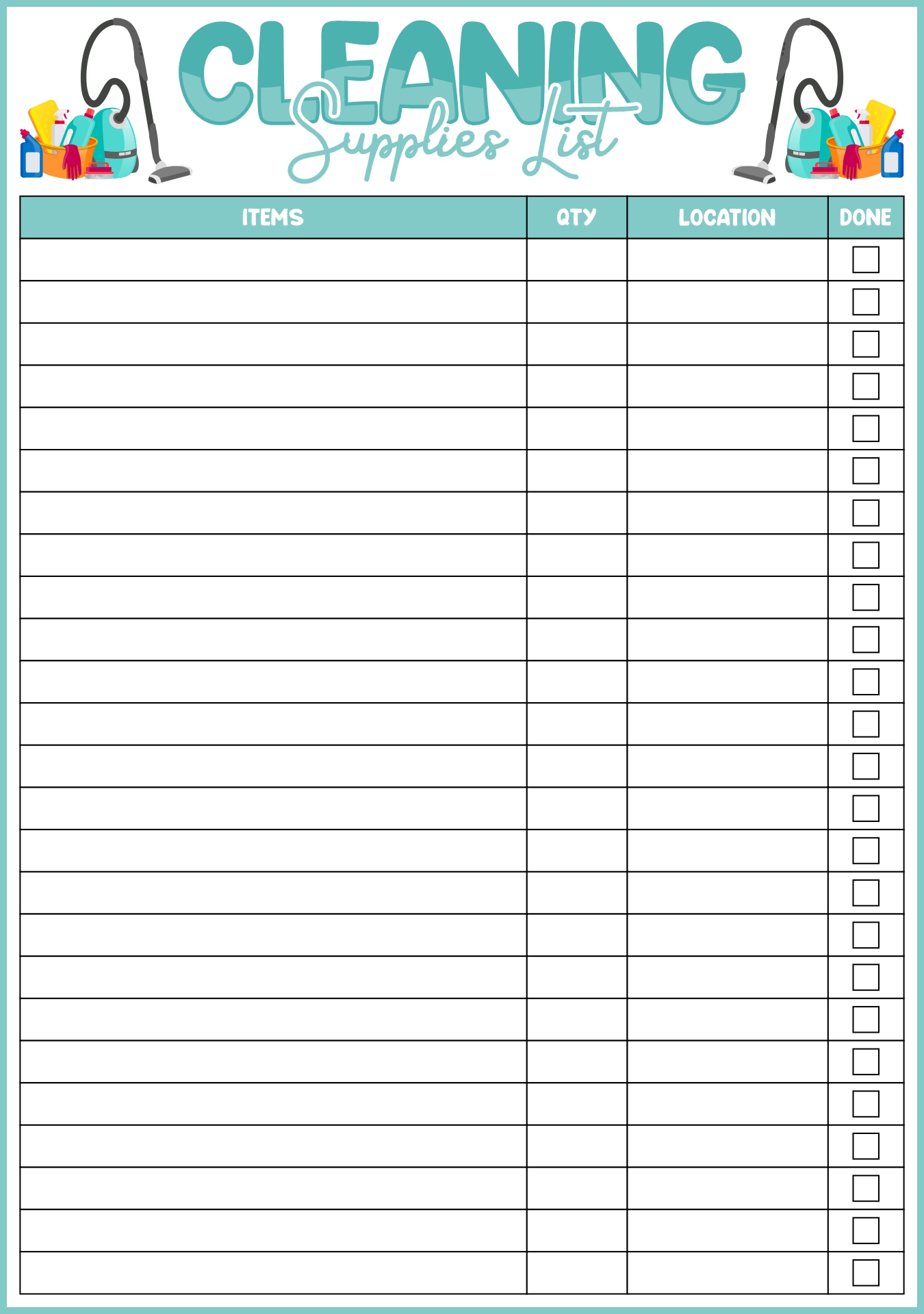 Printable Cleaning Supplies List