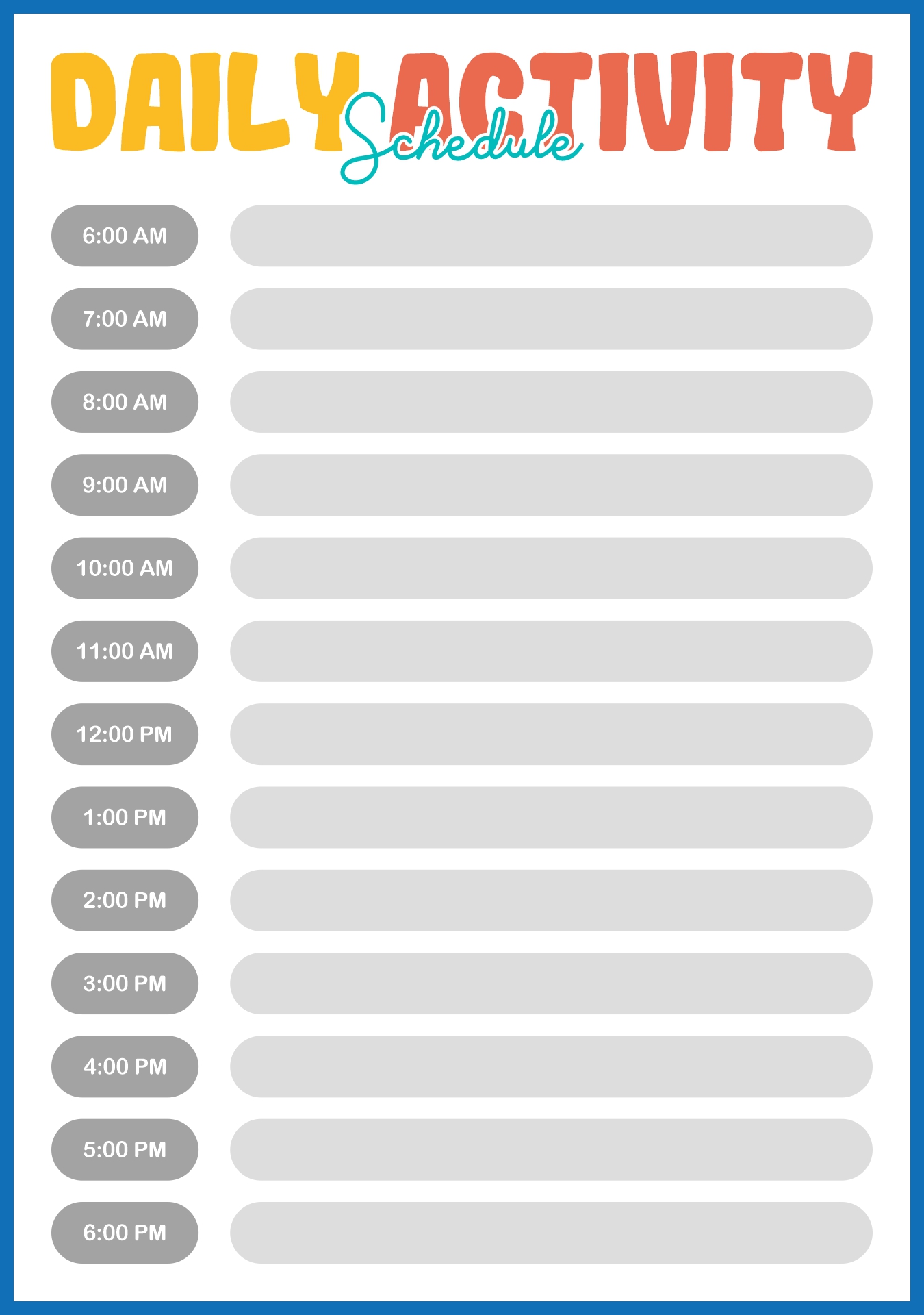 Printable Daily Schedule for Child Care Centers