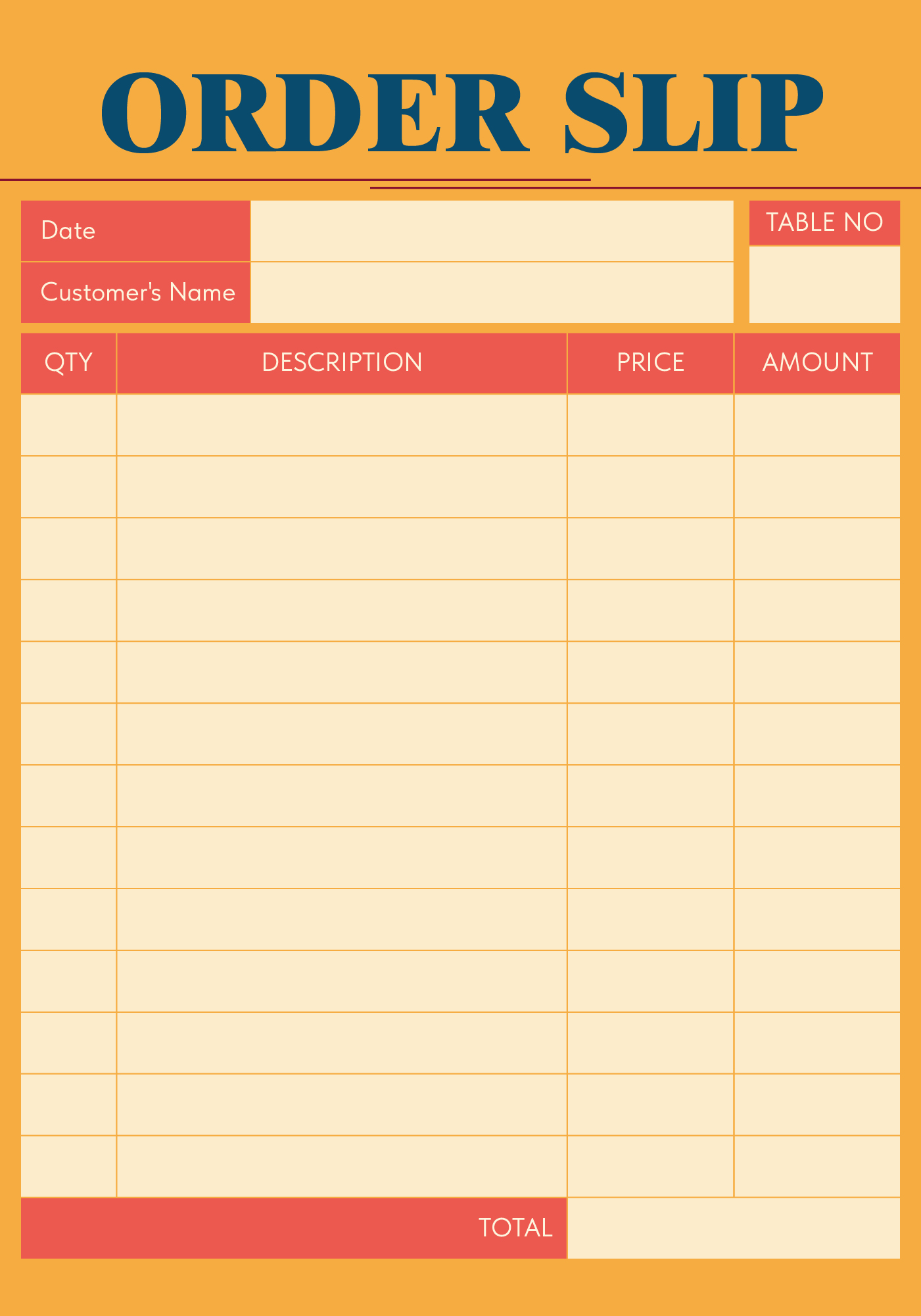 Printable Diner Order Ticket Forms