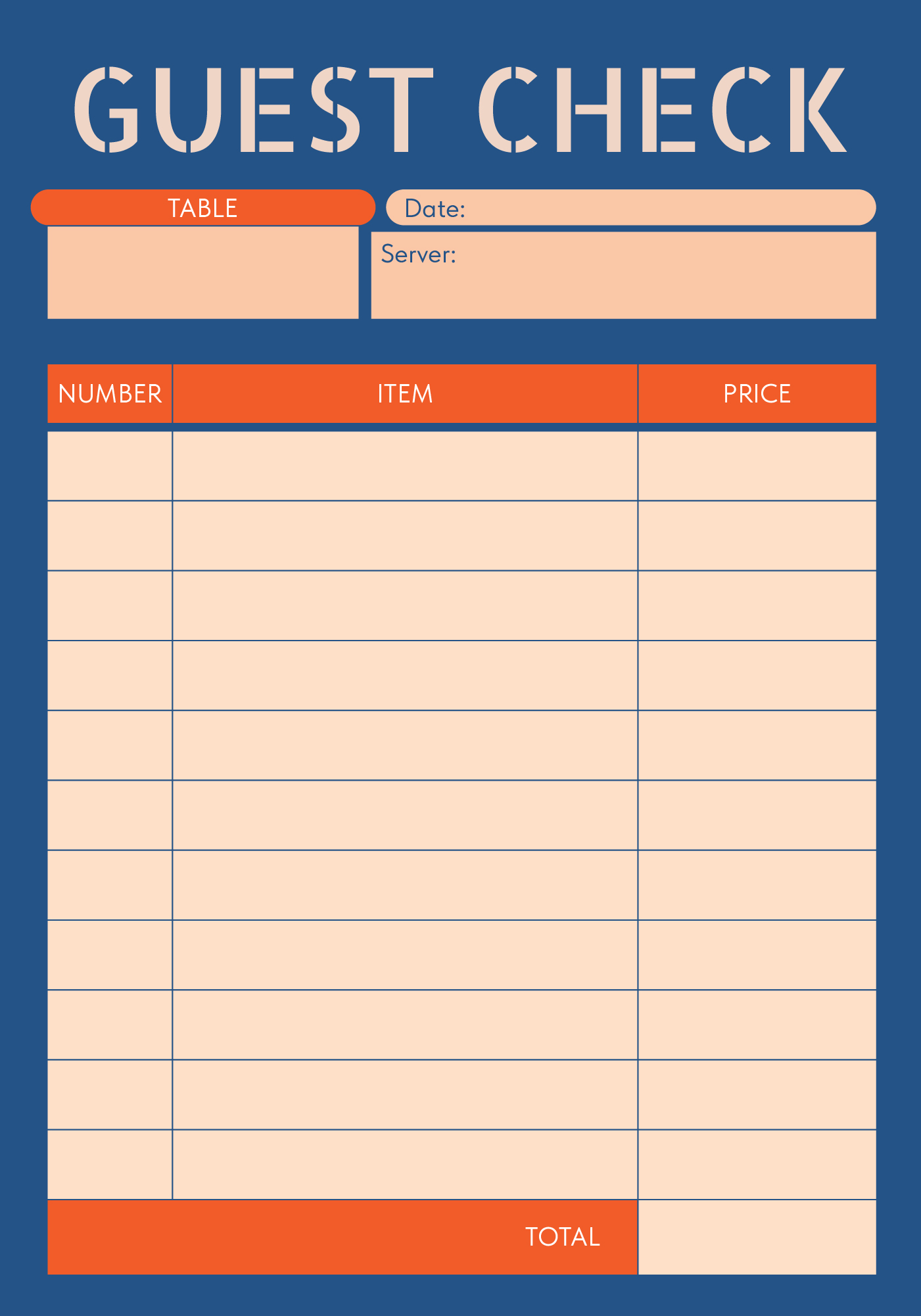 Printable Guest Check Format for Cafes