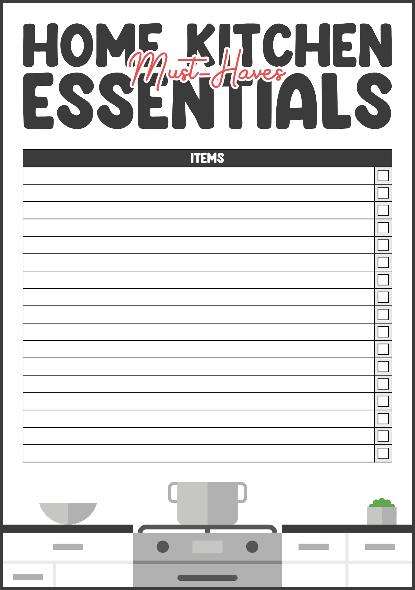 Printable Home Kitchen Essentials Checklist