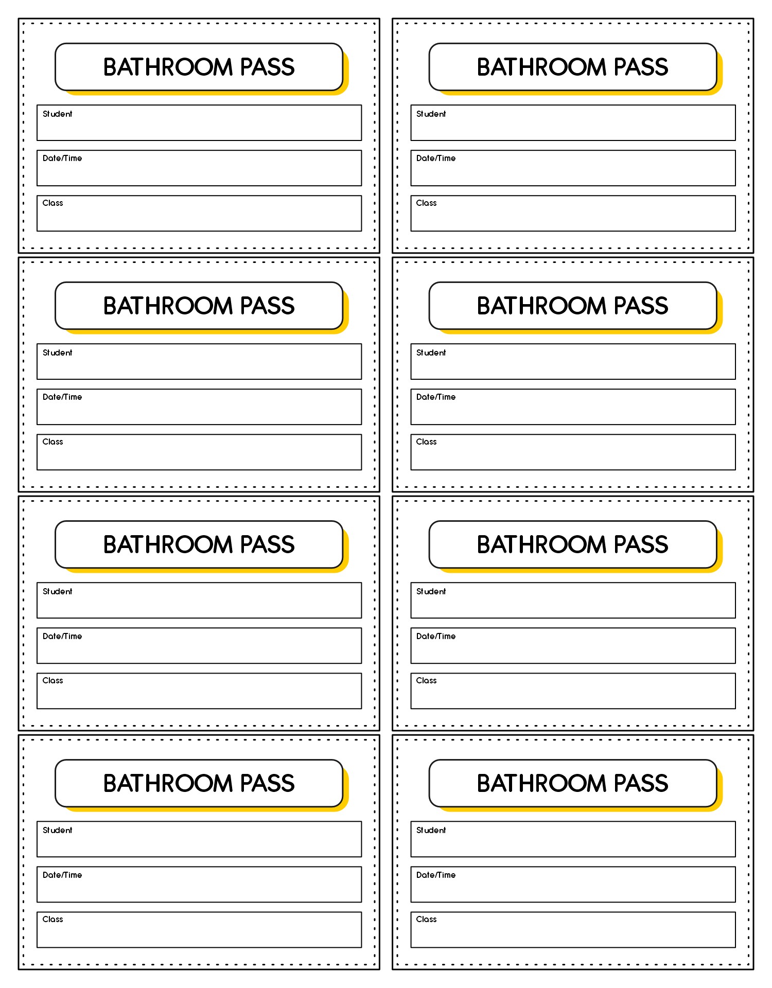 Printable Restroom Permission Slips