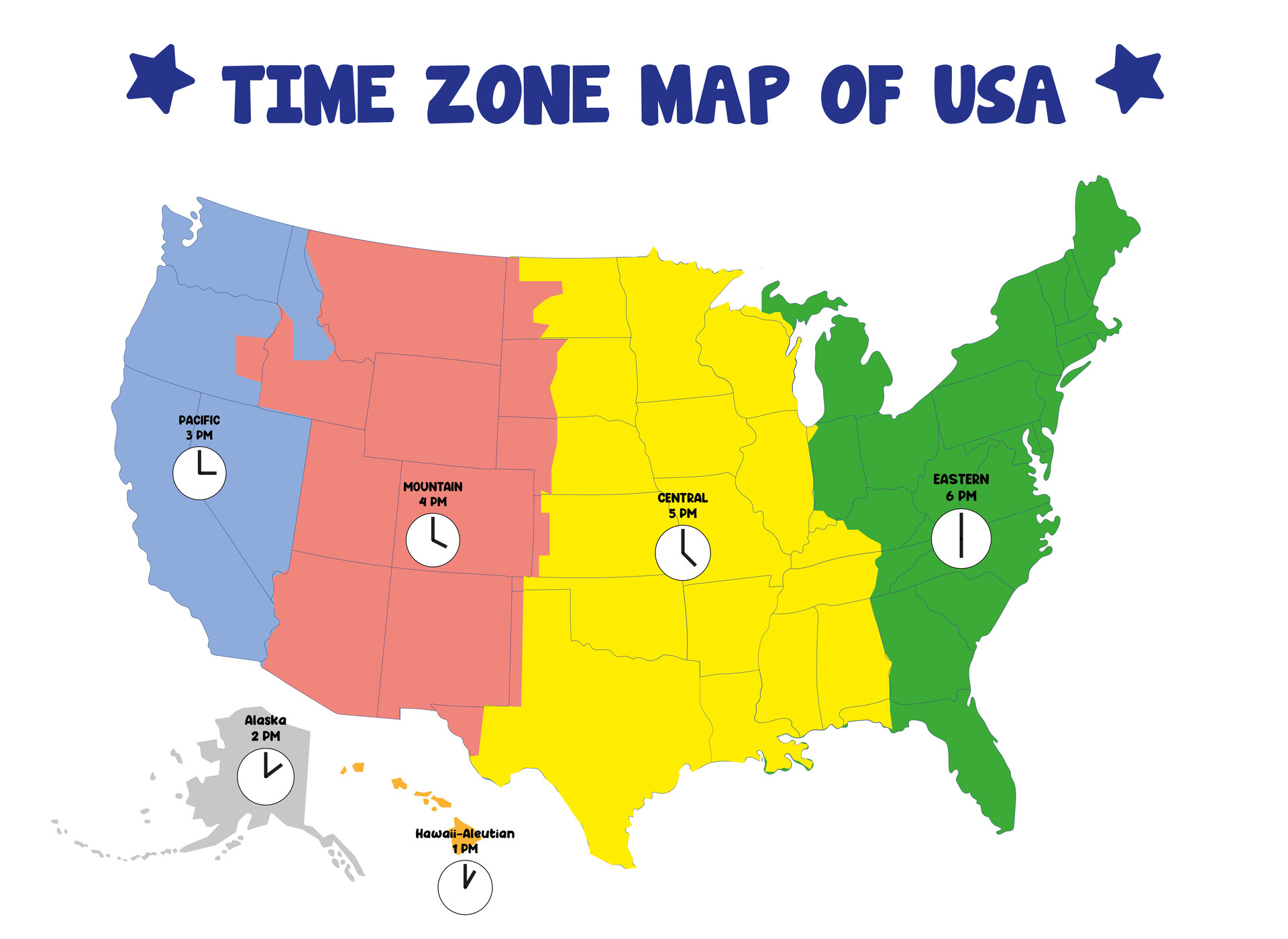 Printable US Time Zone Map