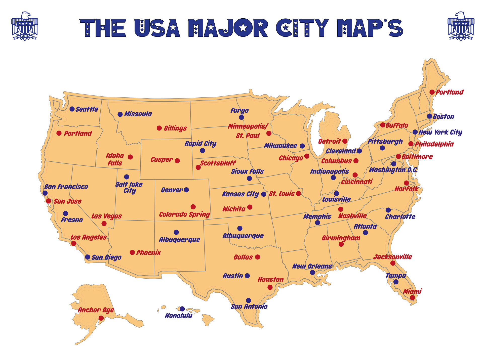 Printable USA Map with Major Cities