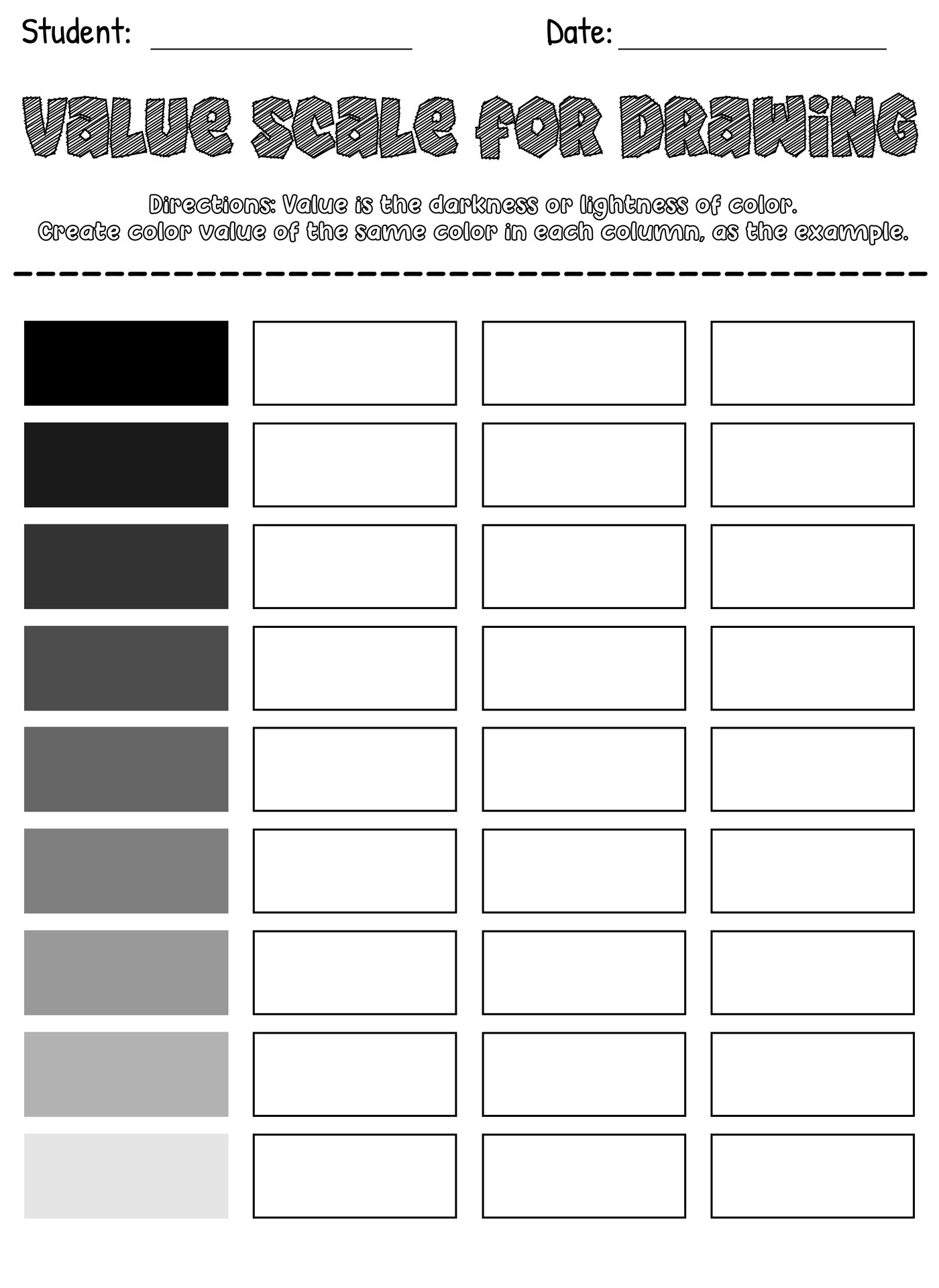 Printable Value Scale Worksheet for Drawing